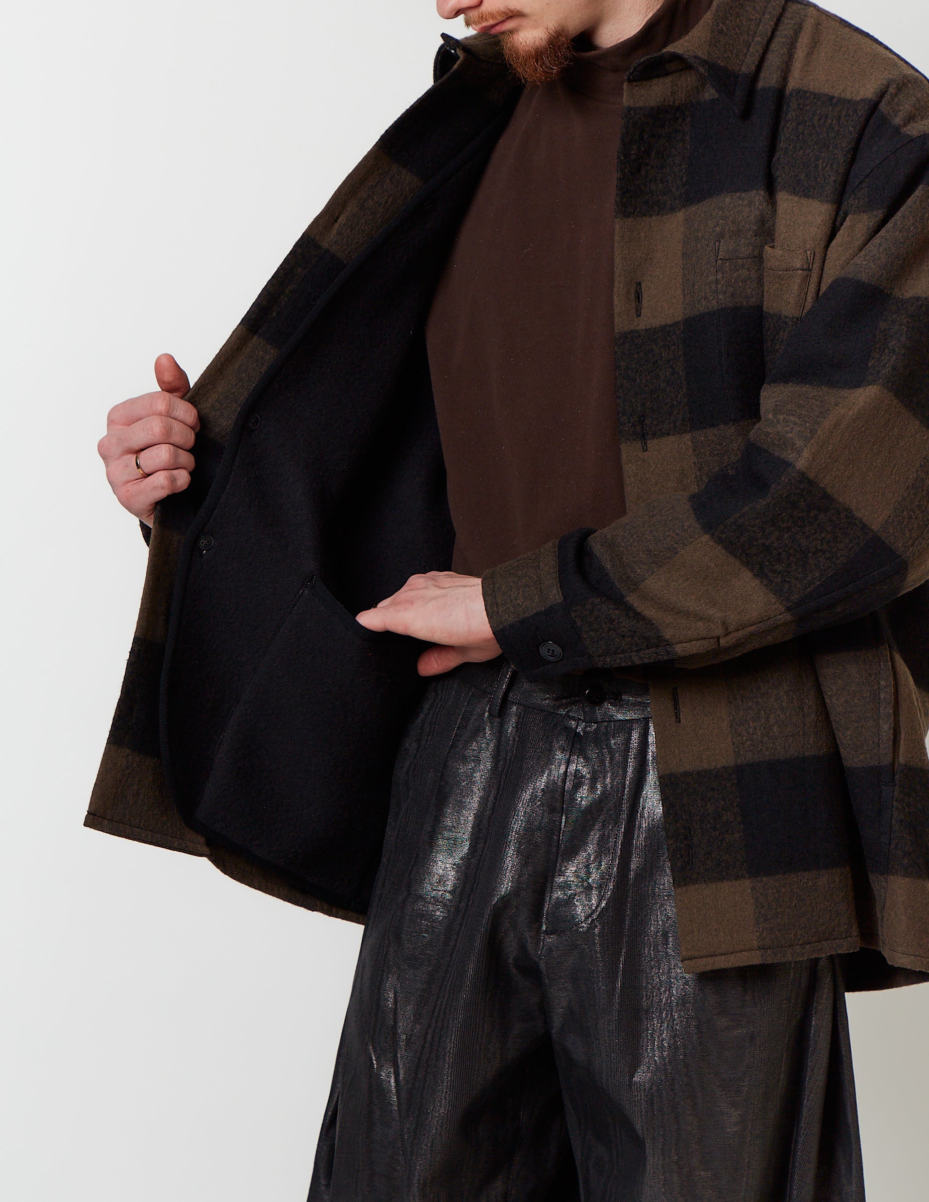 Detachable Linned Outer Shirt red/mocha check