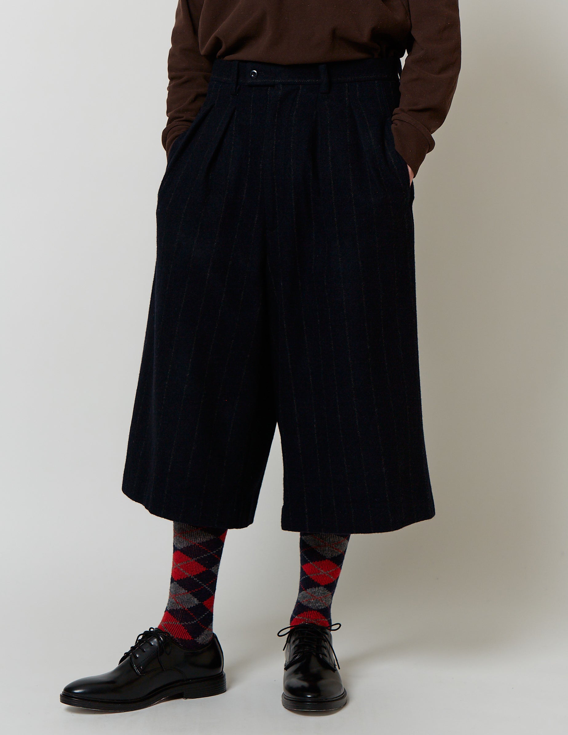 CROPPED 2-IN-TUCKED WIDE DRESS PANTS navy stripe