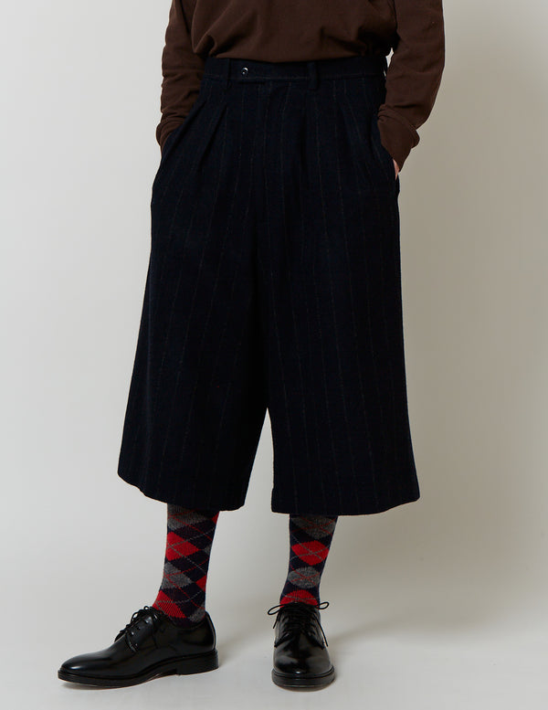 CROPPED 2-IN-TUCKED WIDE DRESS PANTS navy stripe