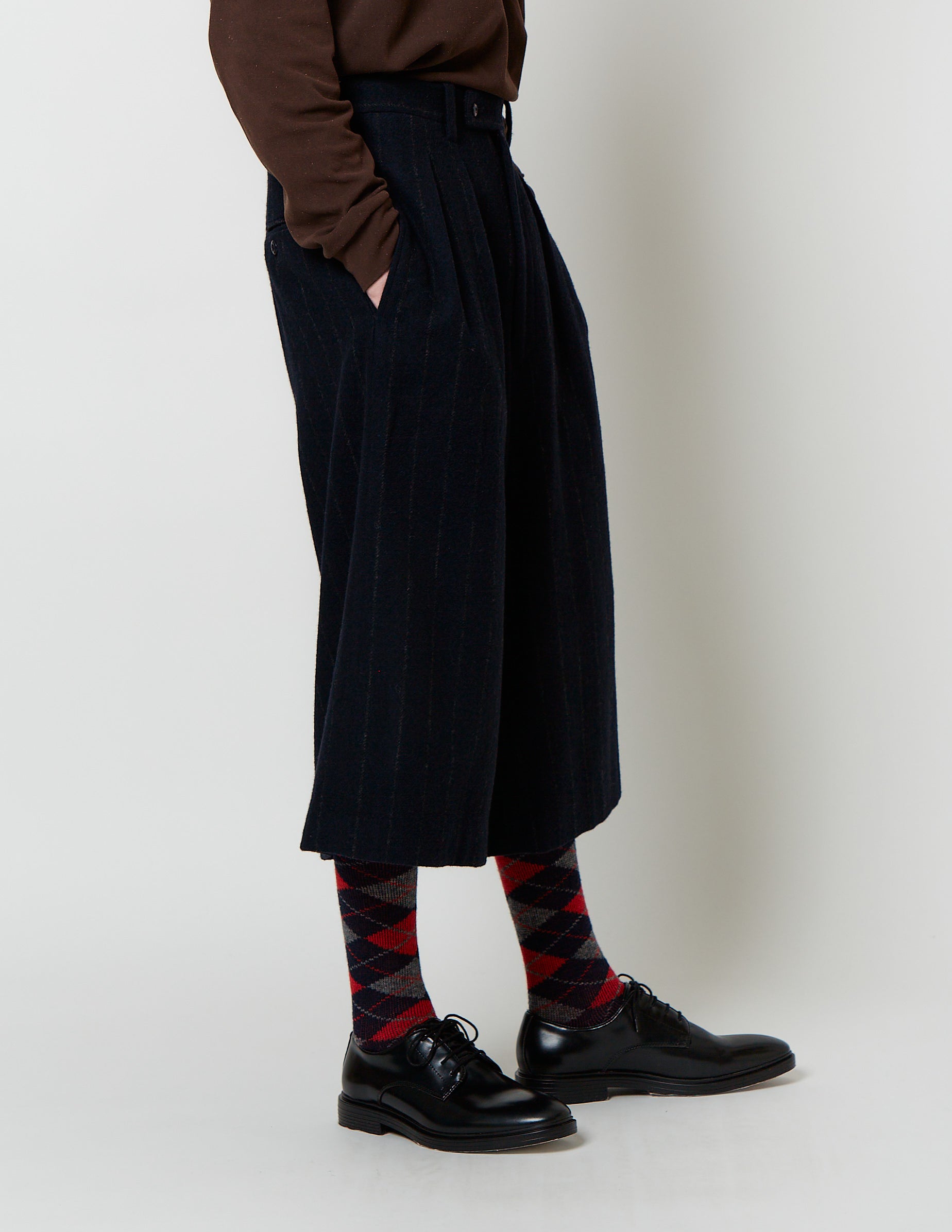 CROPPED 2-IN-TUCKED WIDE DRESS PANTS navy stripe