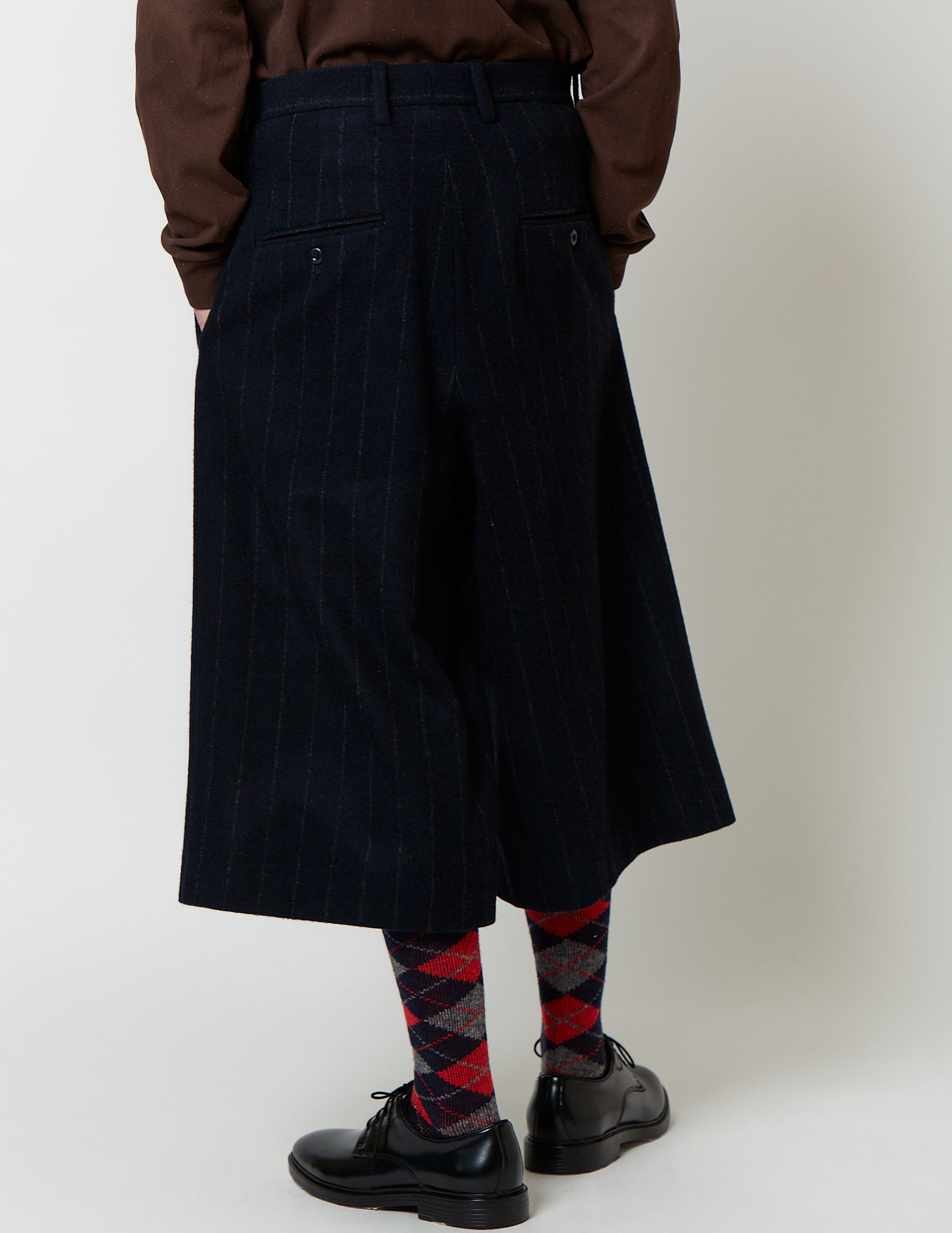 CROPPED 2-IN-TUCKED WIDE DRESS PANTS navy stripe