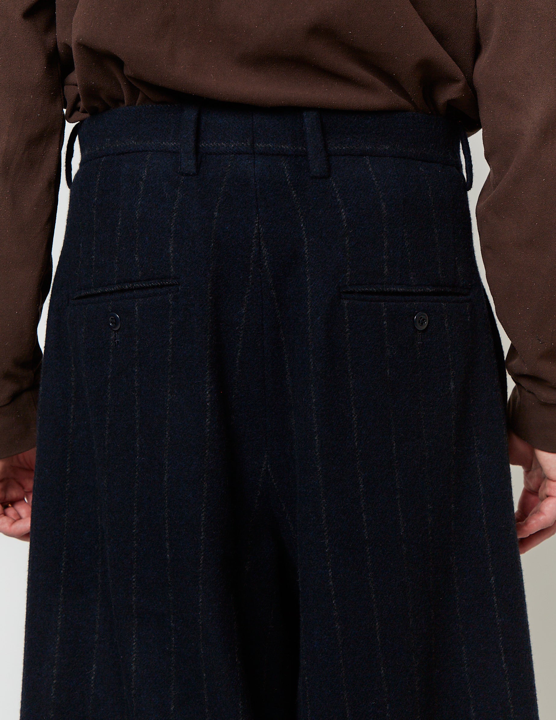 CROPPED 2-IN-TUCKED WIDE DRESS PANTS navy stripe