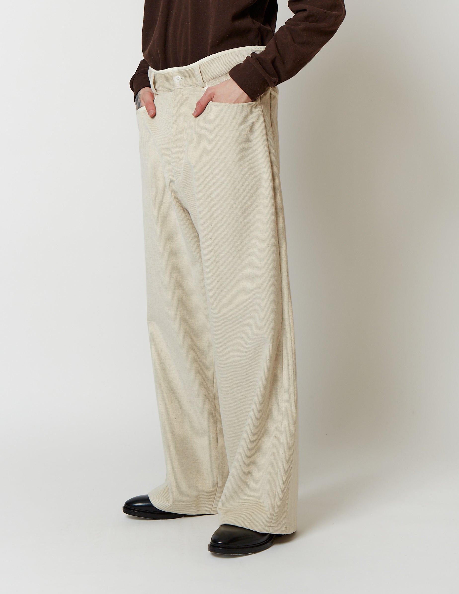 NO-TUCK ELASTCI WAIST PANTS off white/black