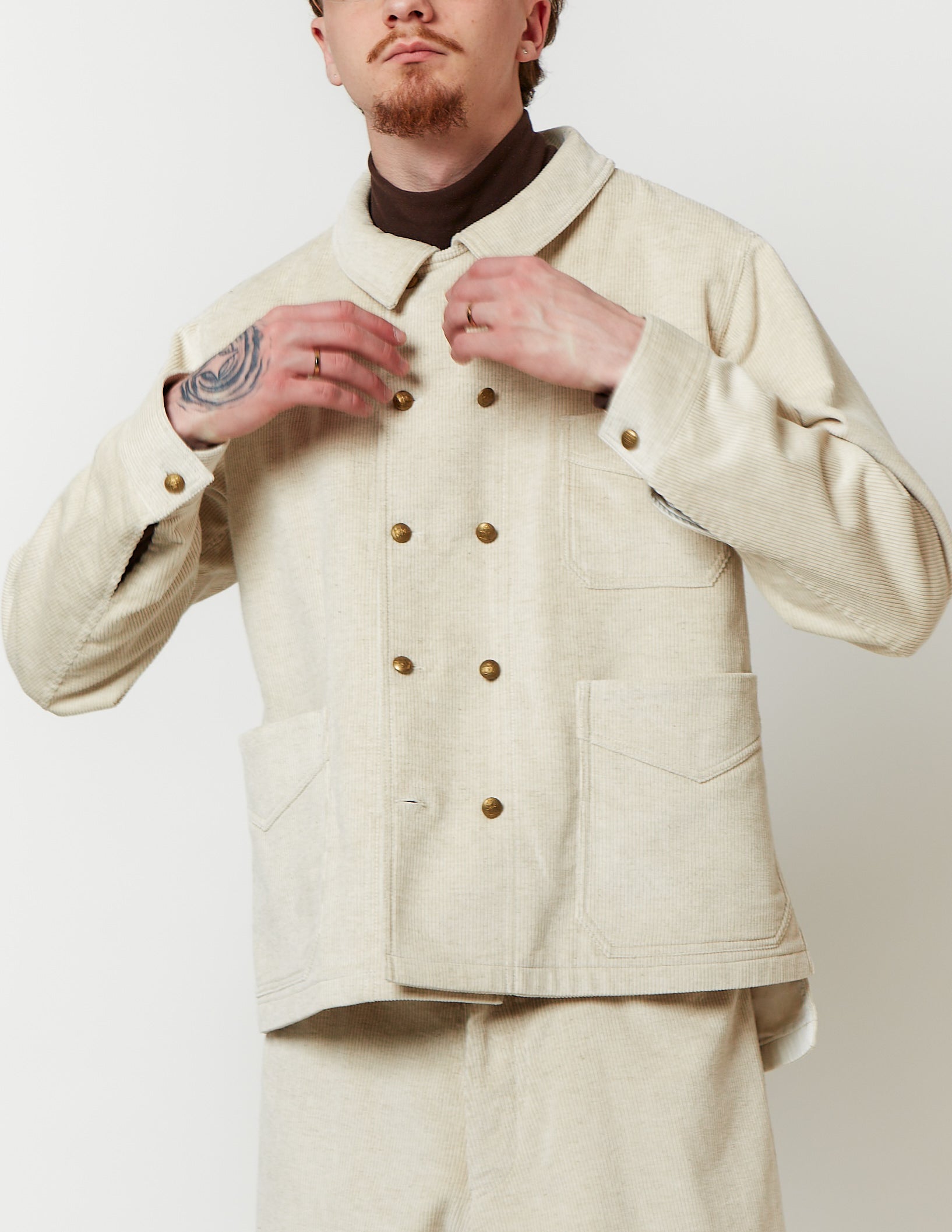 Double 10-Buttons Coveall off white/ black