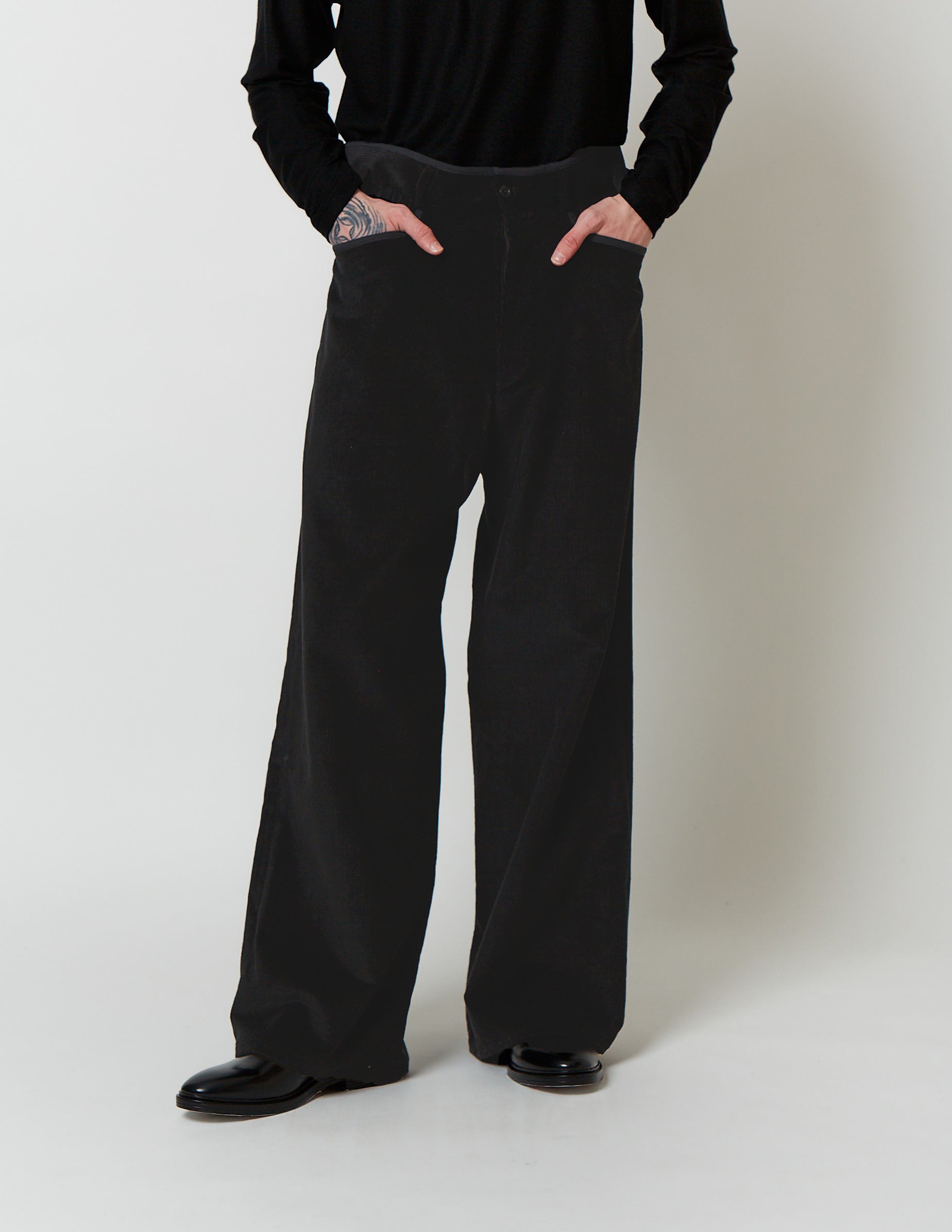NO-TUCK ELASTCI WAIST PANTS off white/black