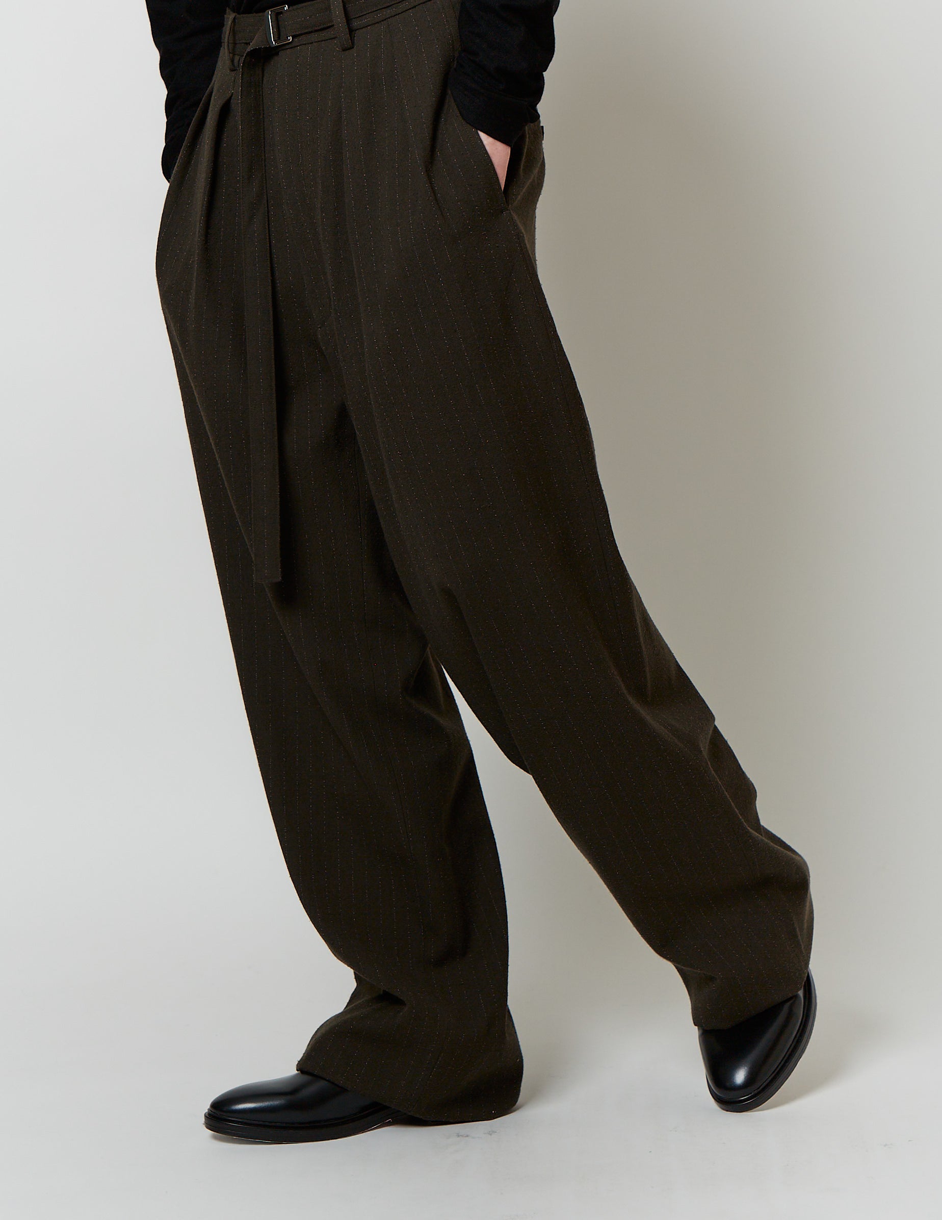BELTED 2-IN-TUCKED WIDE DRESS PANTS