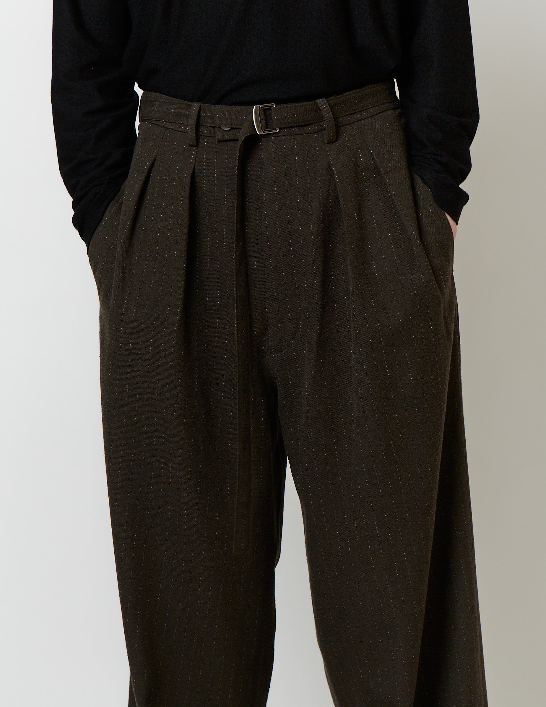 BELTED 2-IN-TUCKED WIDE DRESS PANTS