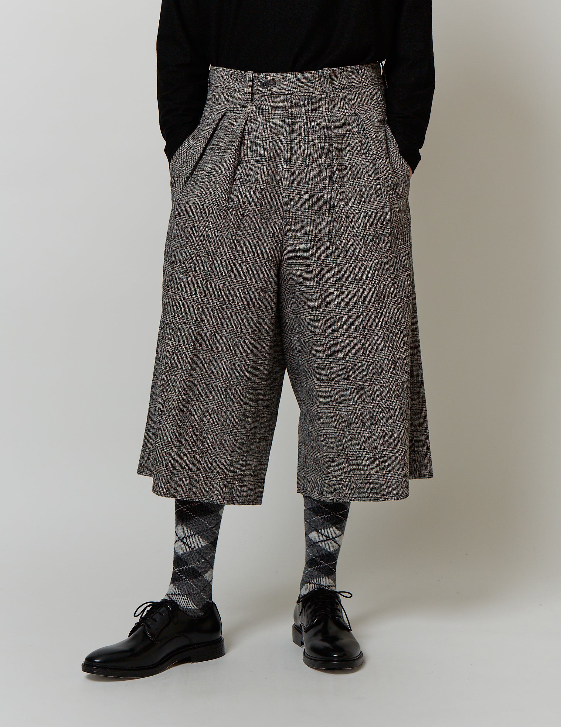 CROPPED 2-IN-TUCKED WIDE DRESS PANTS glen check