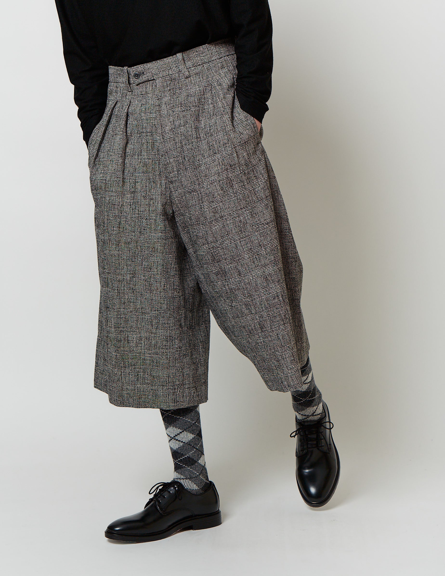 CROPPED 2-IN-TUCKED WIDE DRESS PANTS glen check