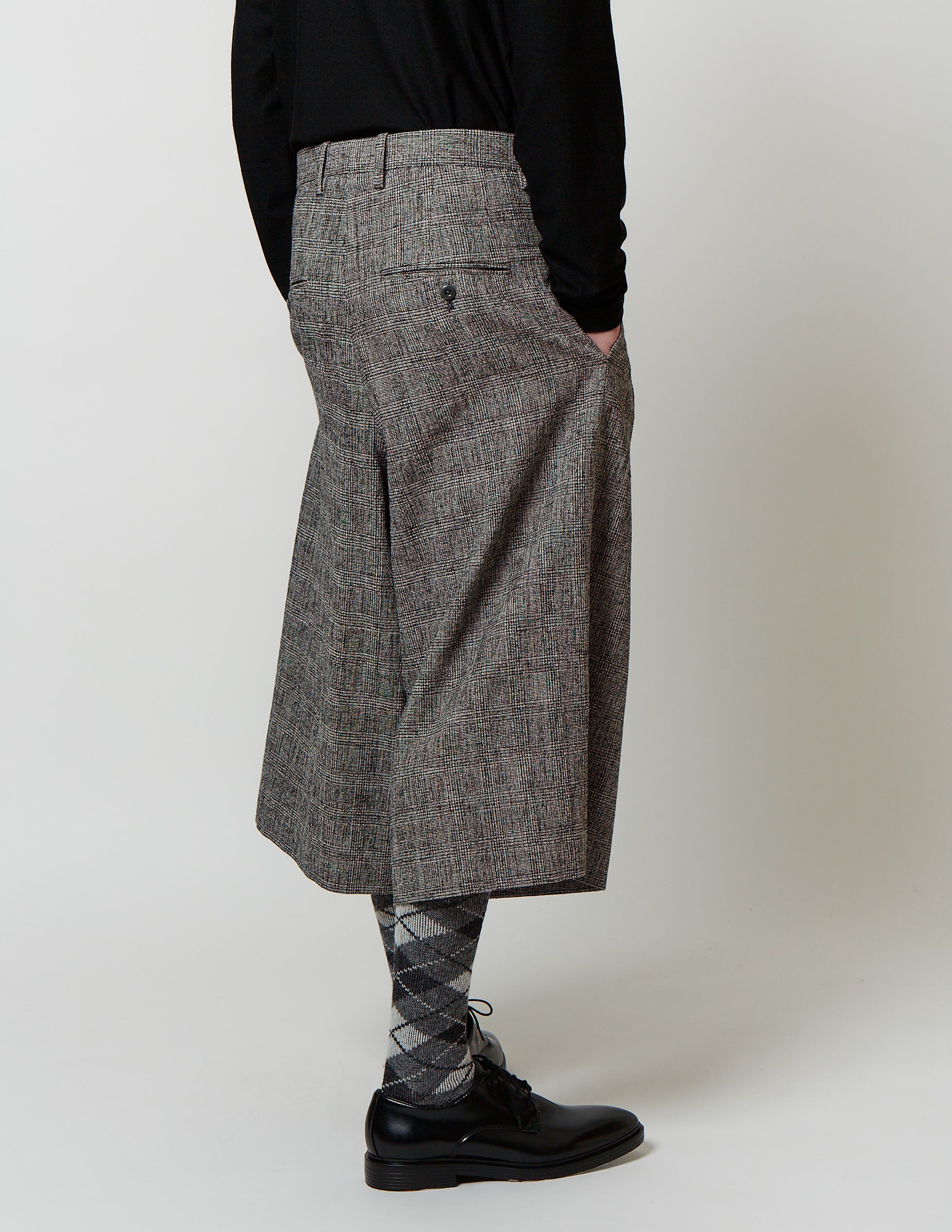 CROPPED 2-IN-TUCKED WIDE DRESS PANTS glen check