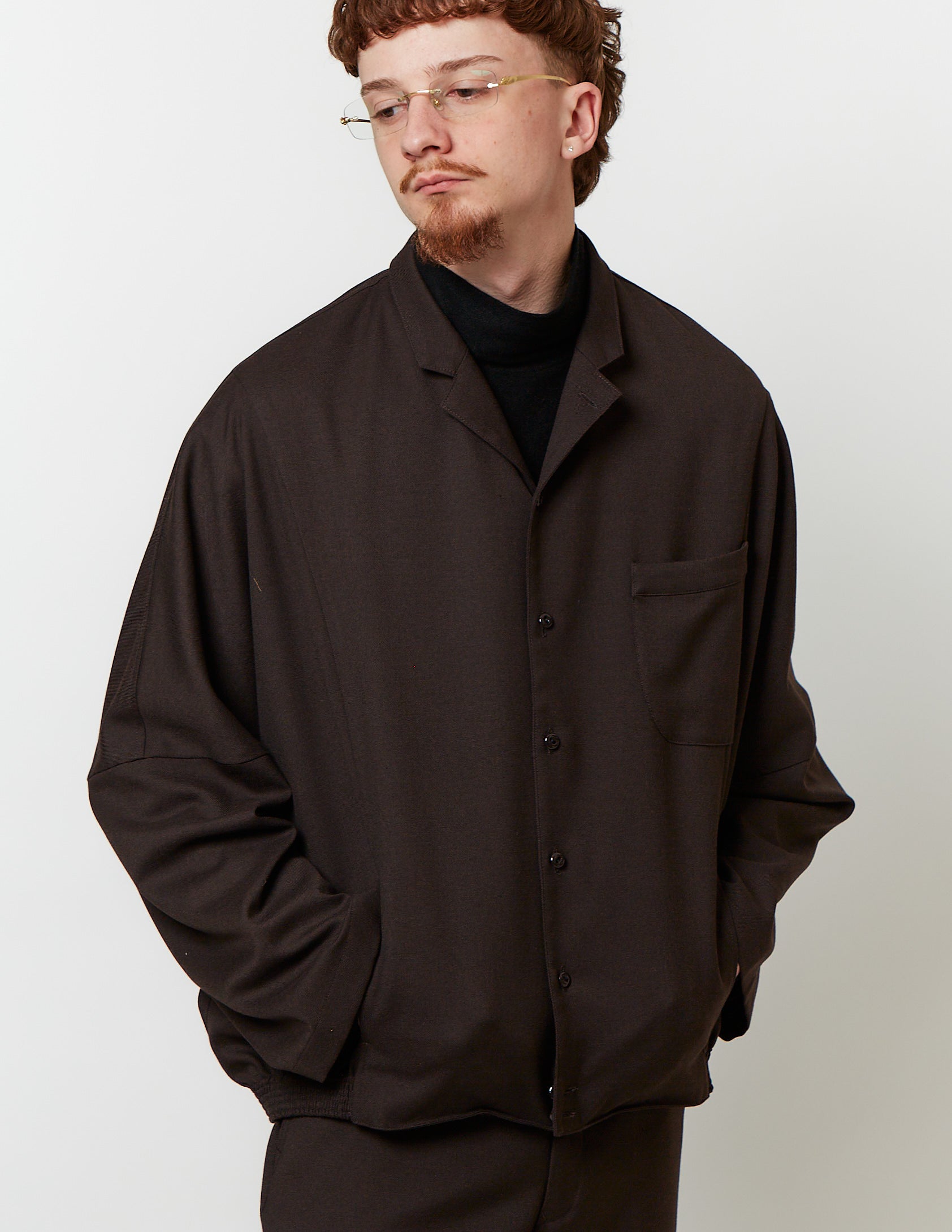 Notched Lapel Kite Shirt dark navy / brown