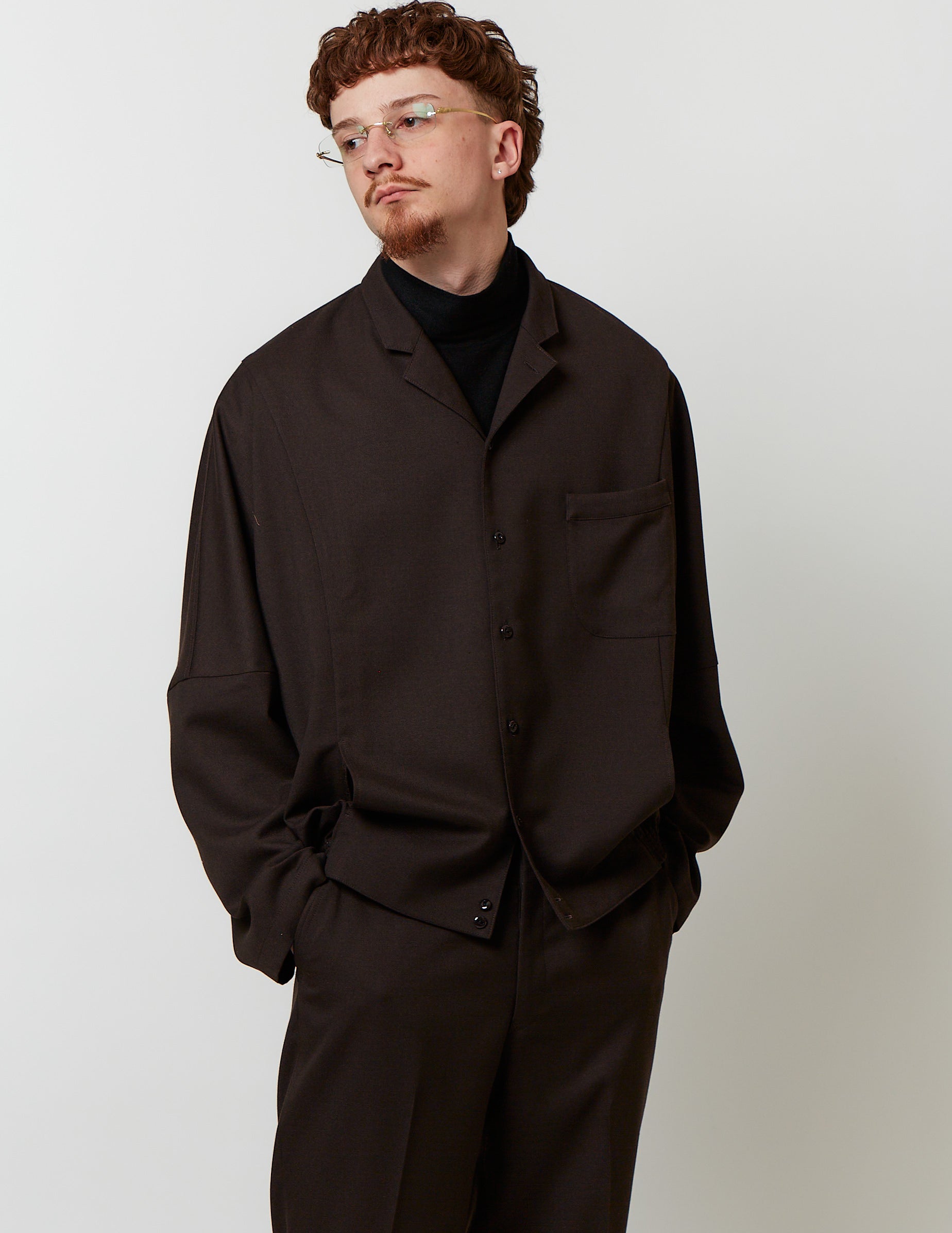 Notched Lapel Kite Shirt dark navy / brown