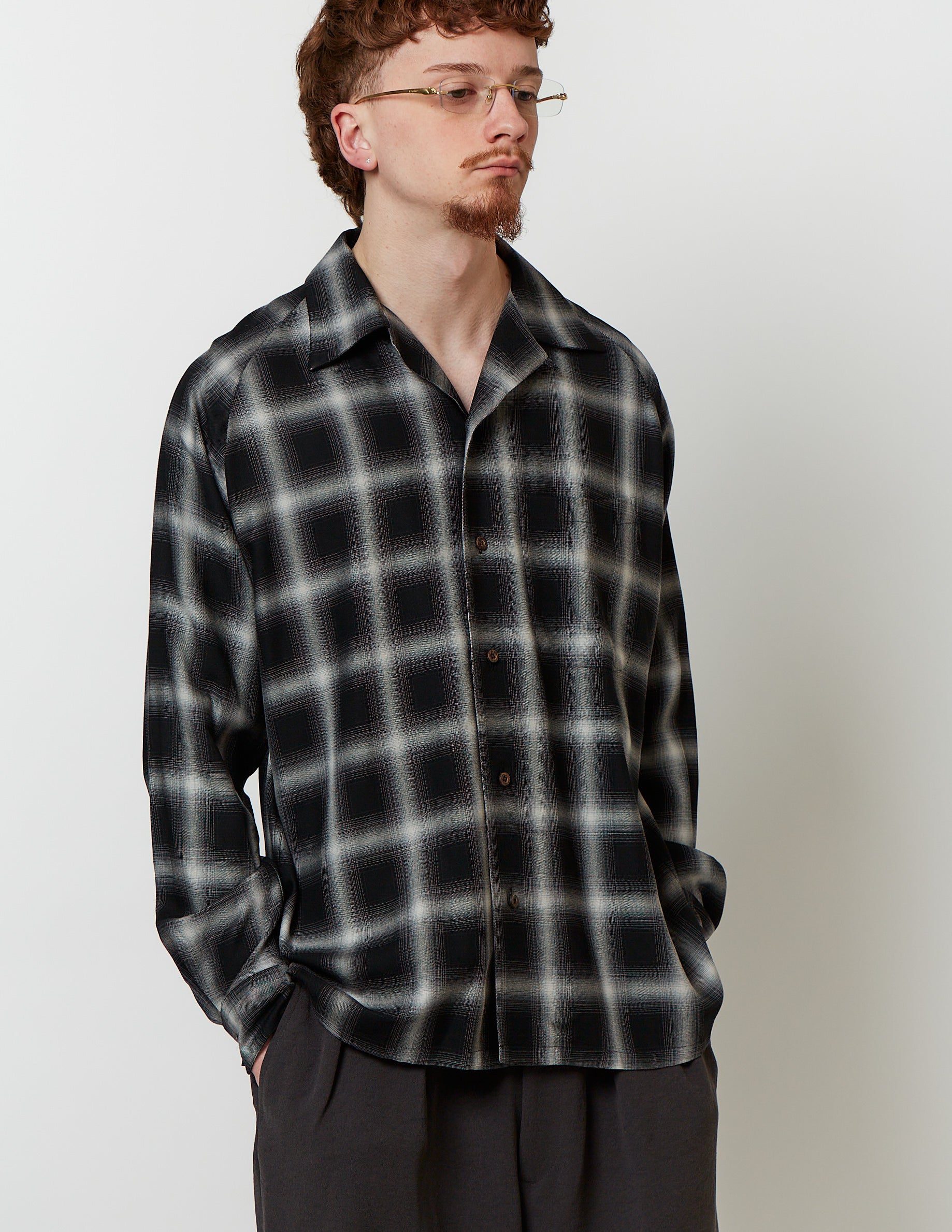 PRINT RAGLAN LONG SLEEVE SHIRT ombre check