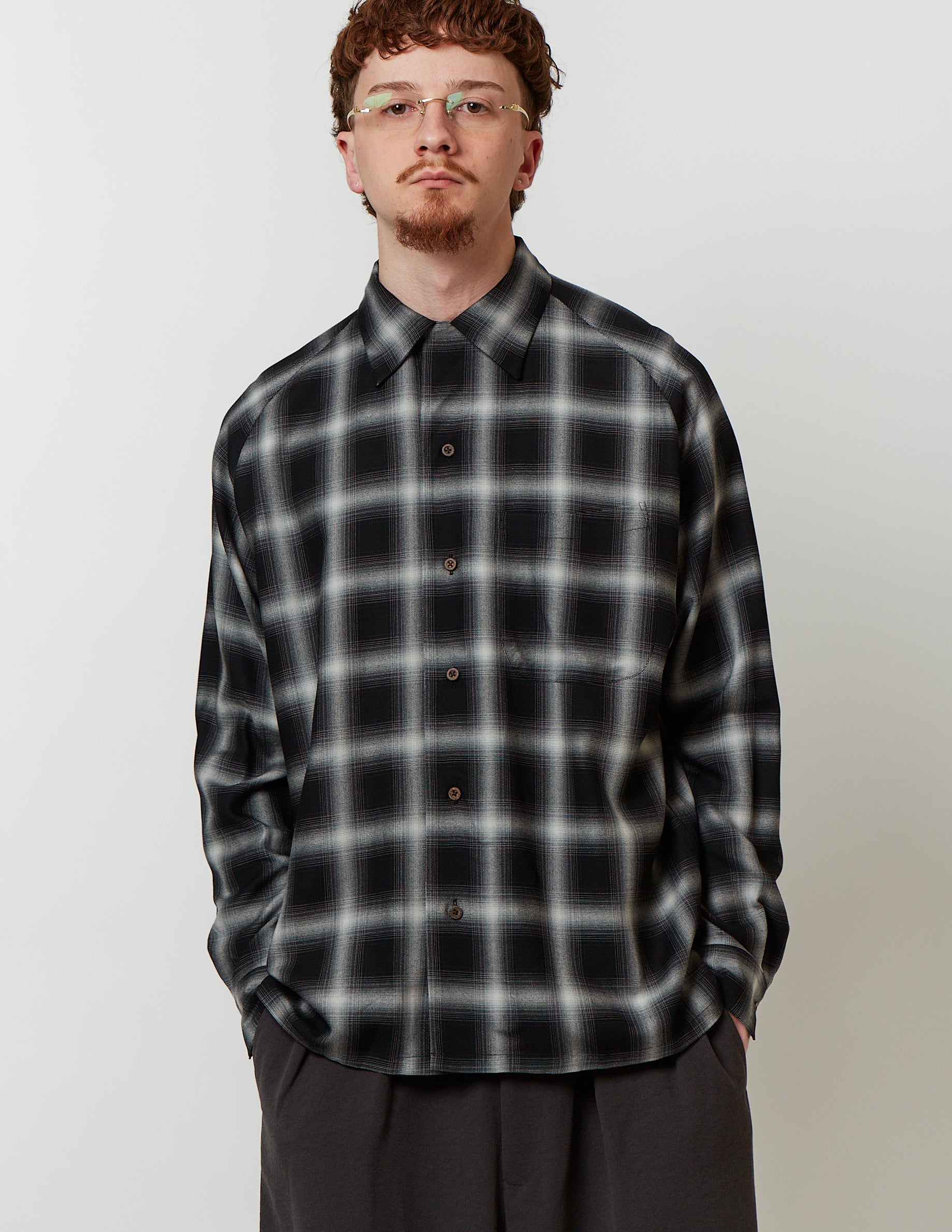 PRINT RAGLAN LONG SLEEVE SHIRT ombre check