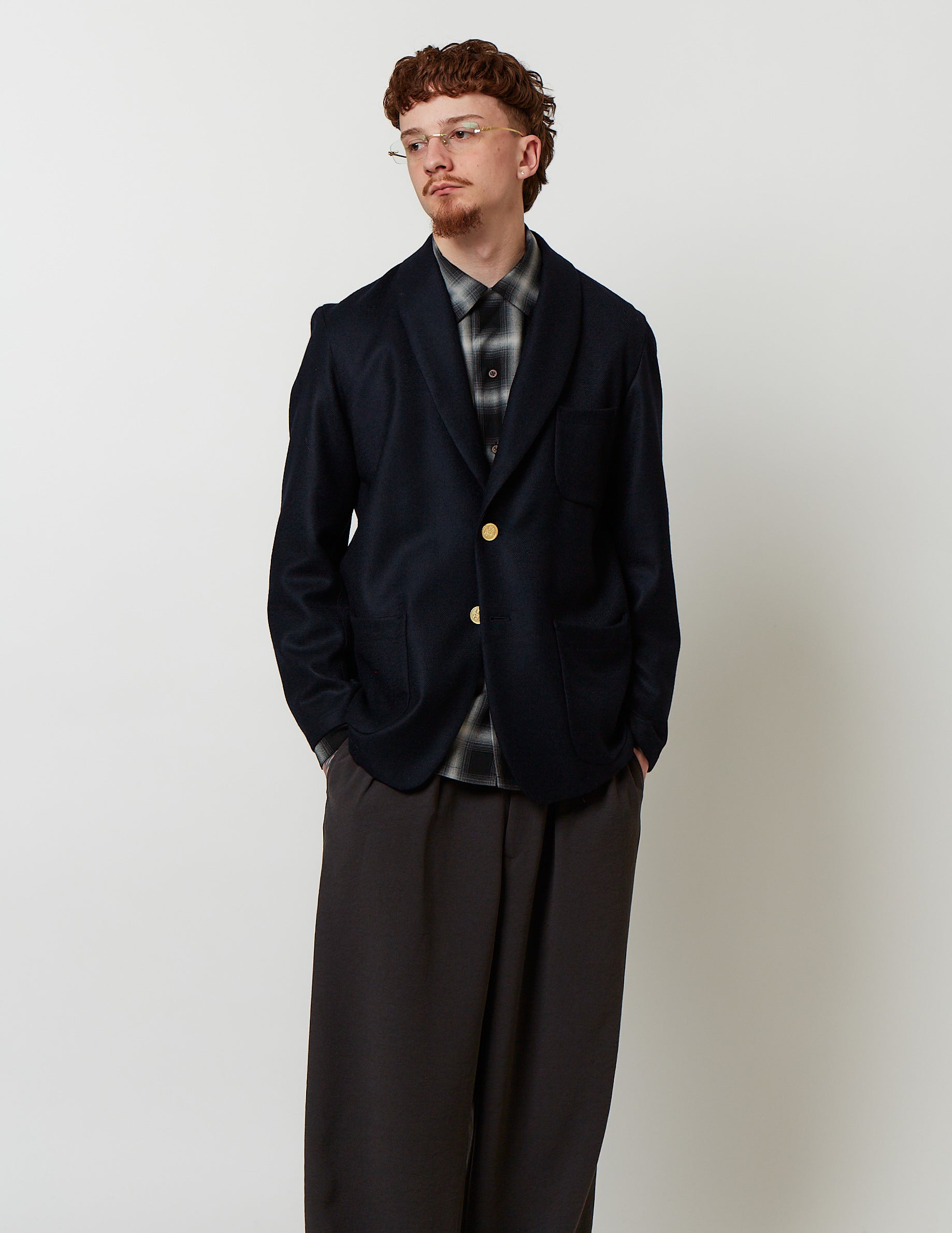 Shawl Collar Single Jakcet navy