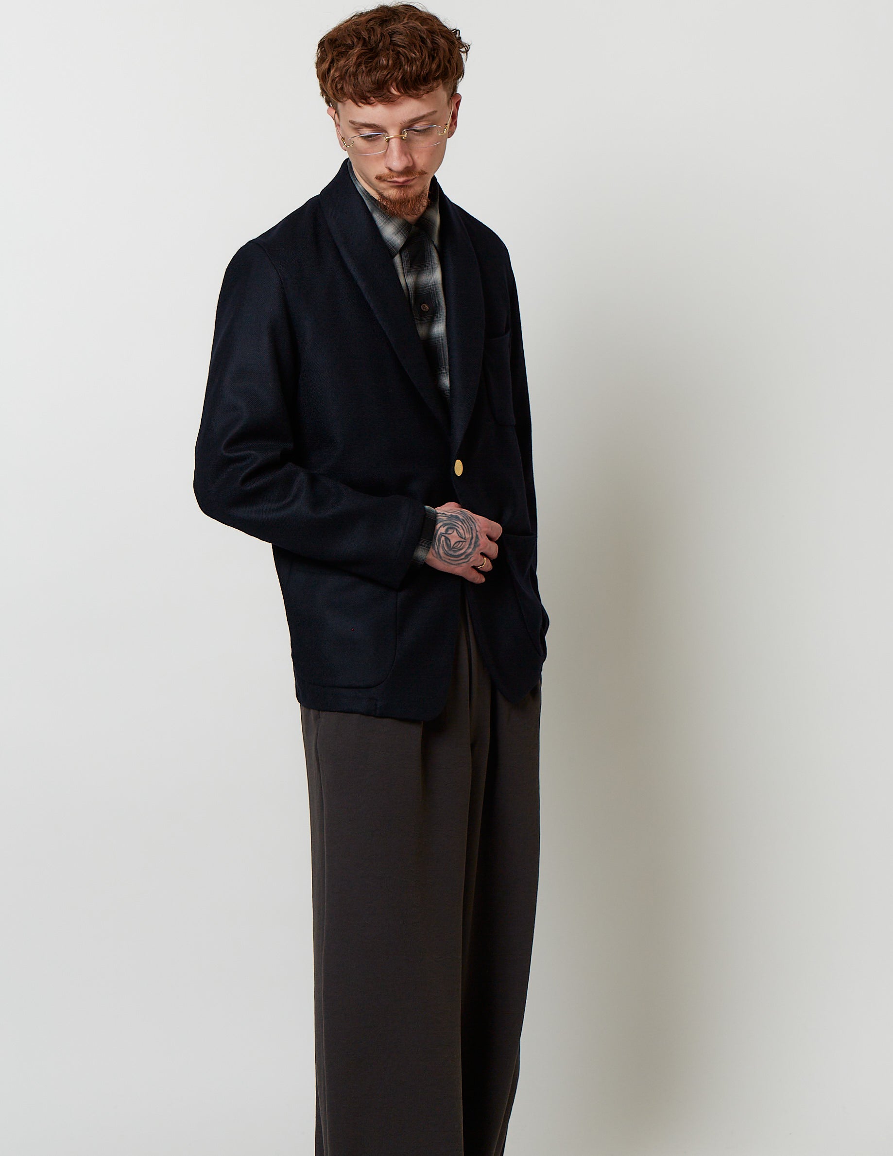 Shawl Collar Single Jakcet navy