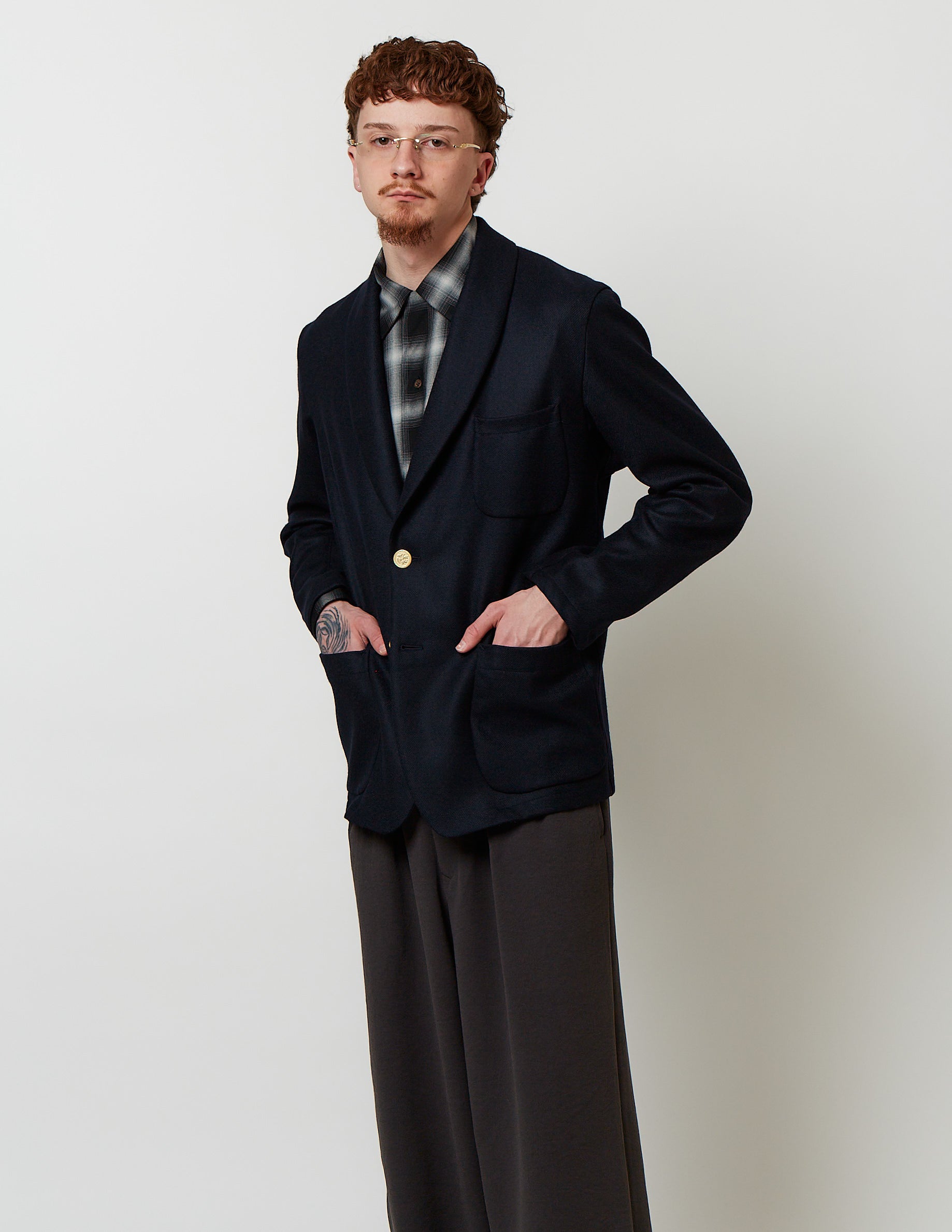 Shawl Collar Single Jakcet navy