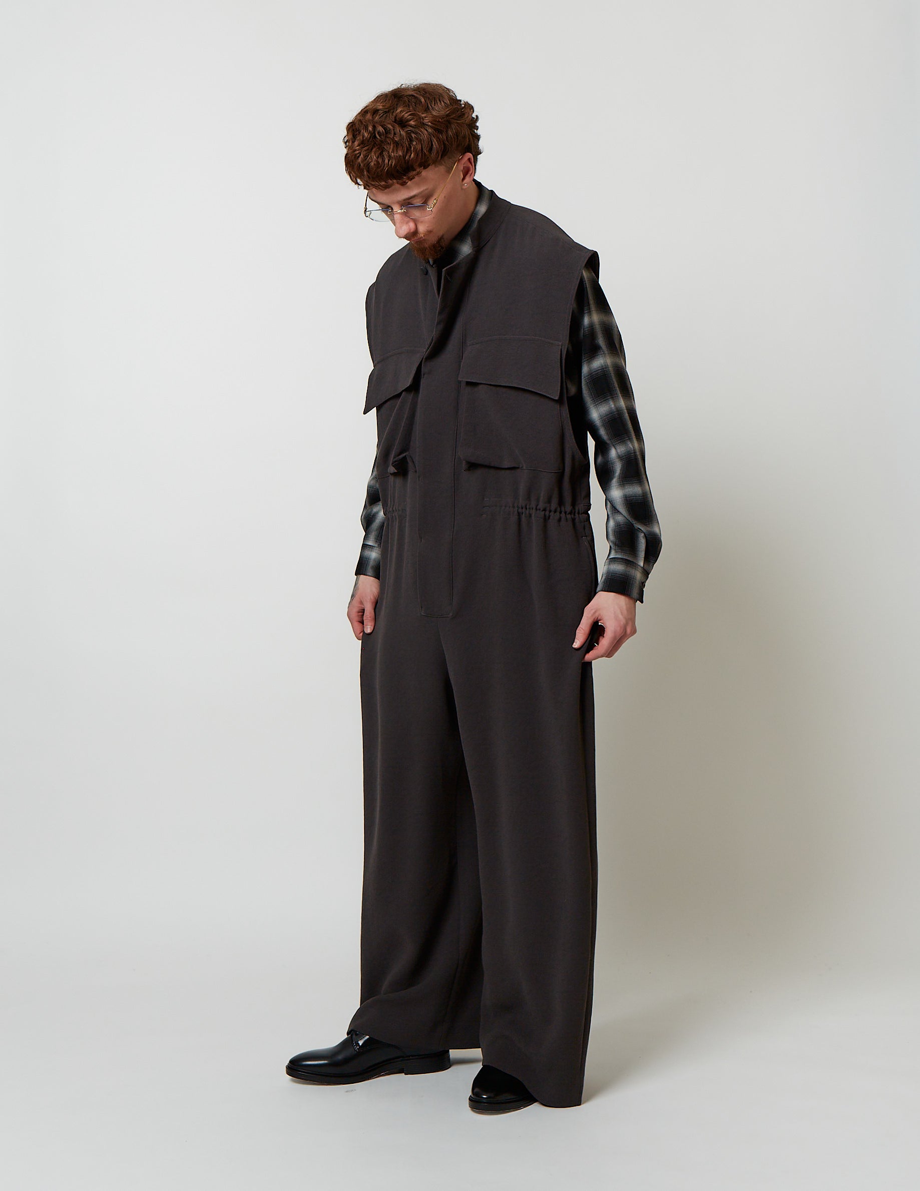 FLY FRONT NO SLEEVE JUMPSUIT georgette