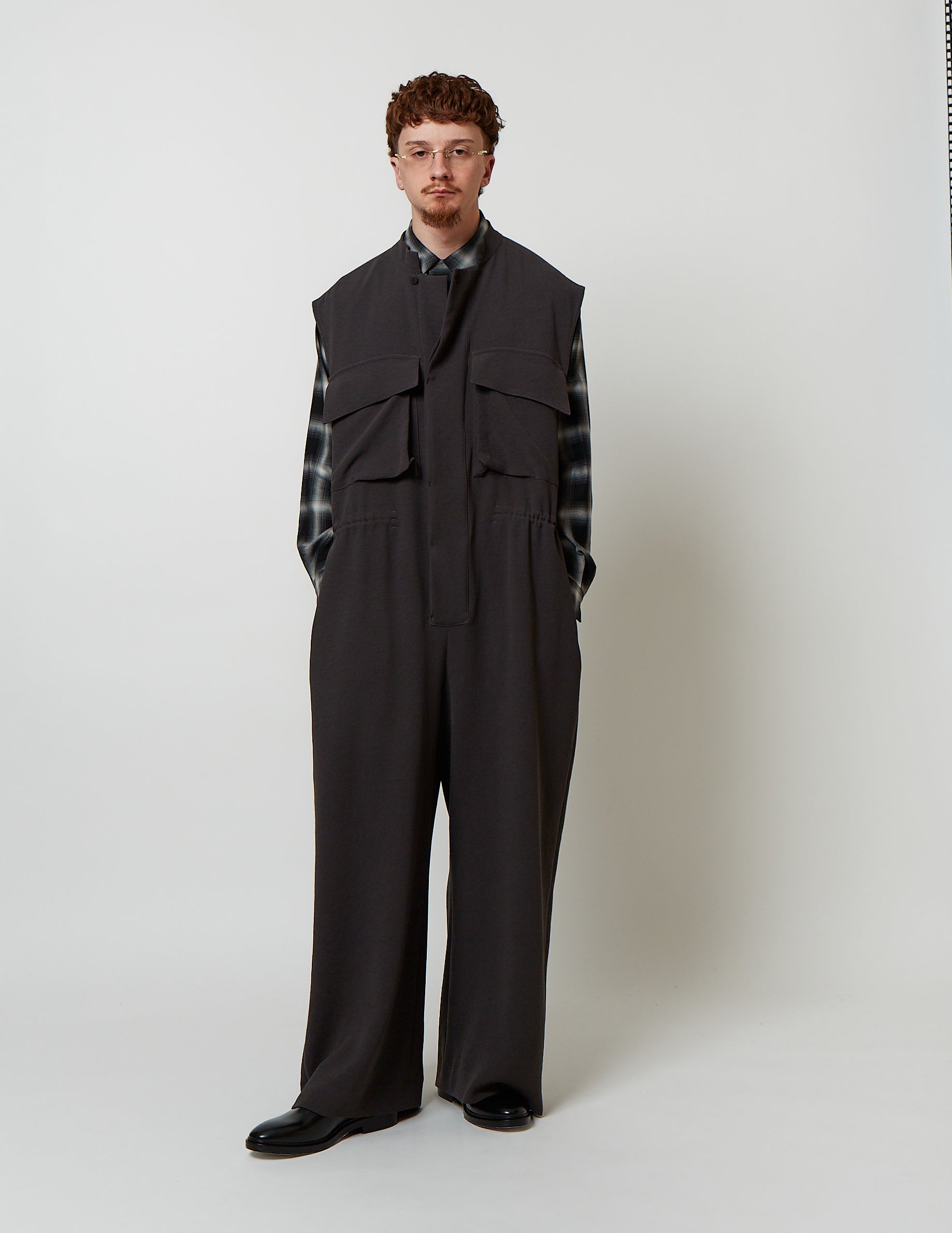 FLY FRONT NO SLEEVE JUMPSUIT georgette