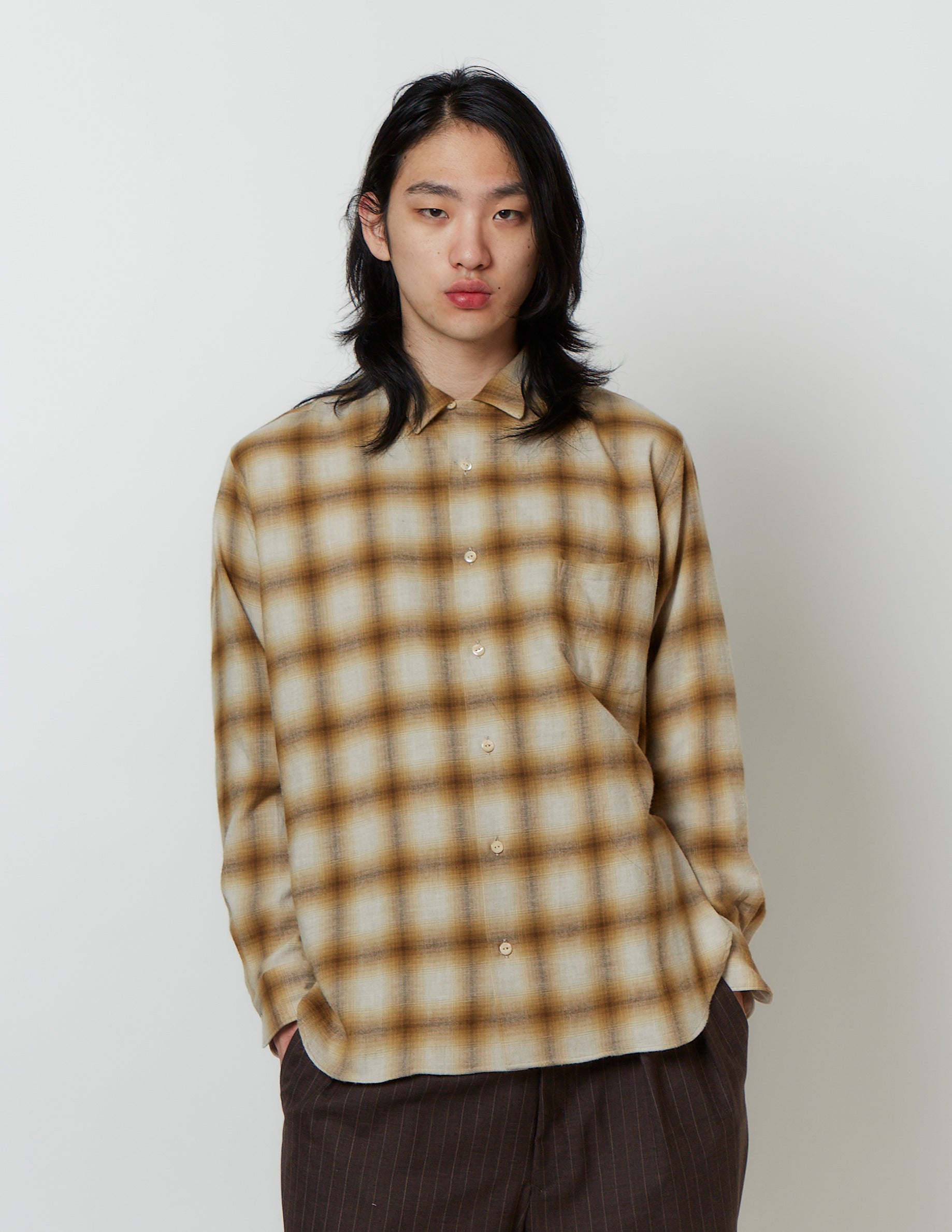 Open Collar Long Sleeve Shirt ombre check