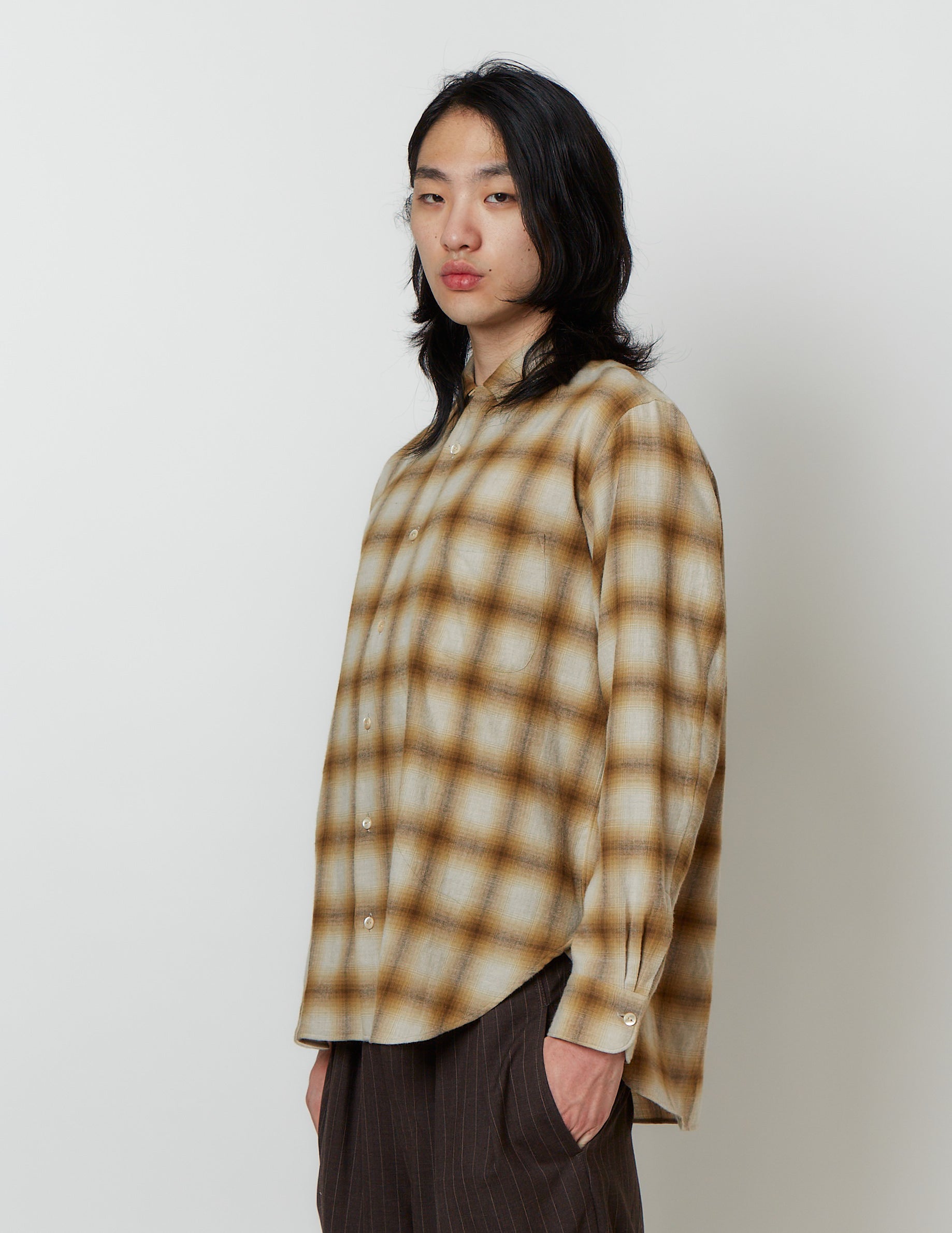 Open Collar Long Sleeve Shirt ombre check