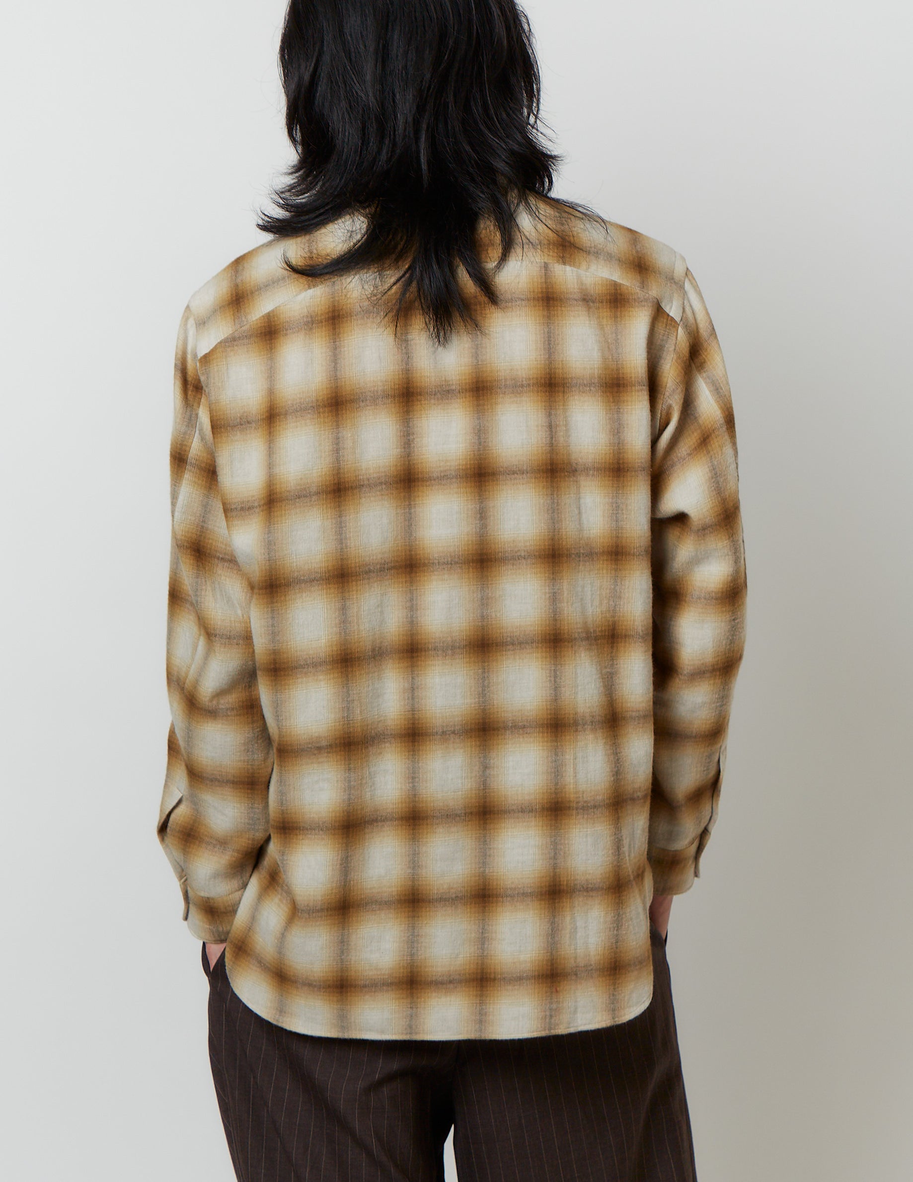 Open Collar Long Sleeve Shirt ombre check