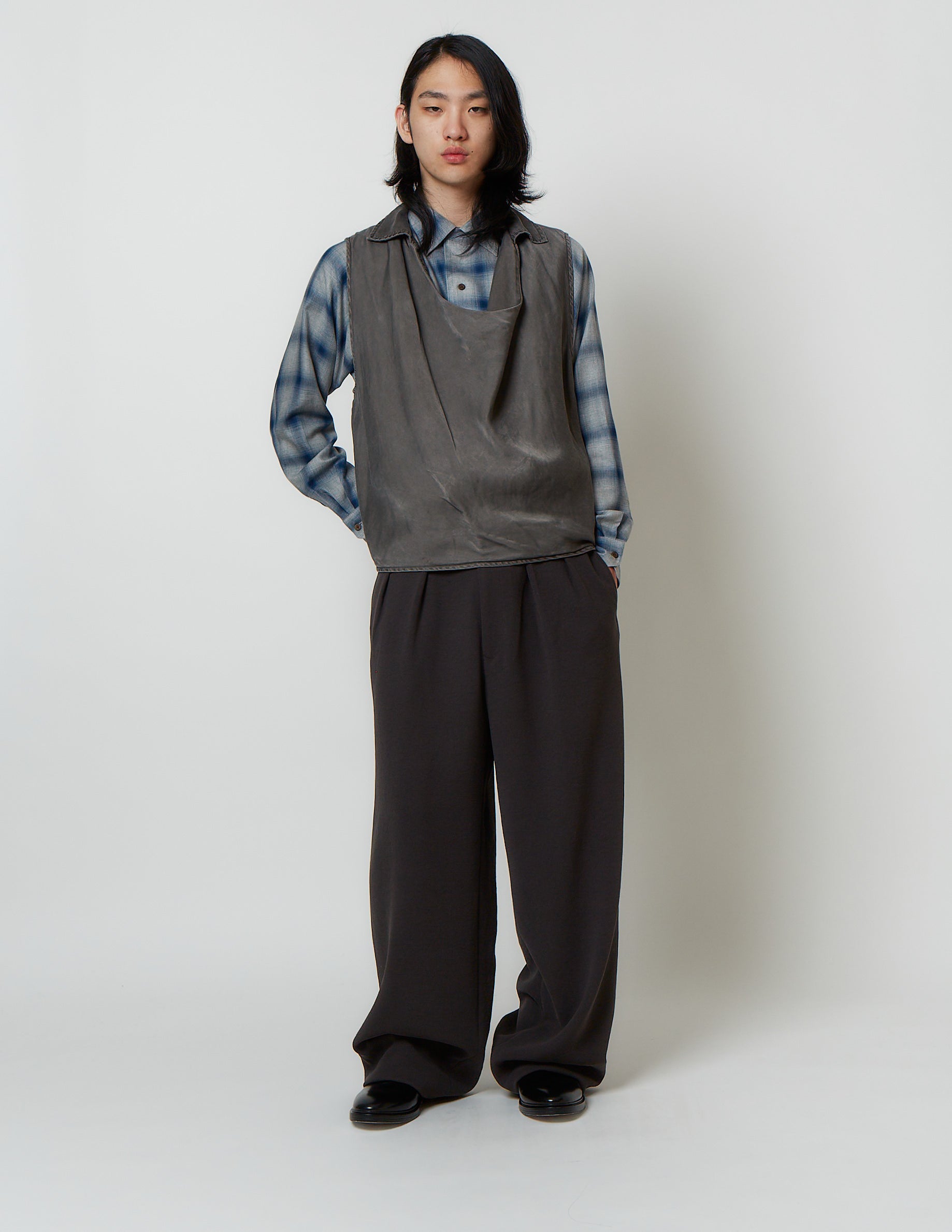 COWL NECK GILET grey / navy