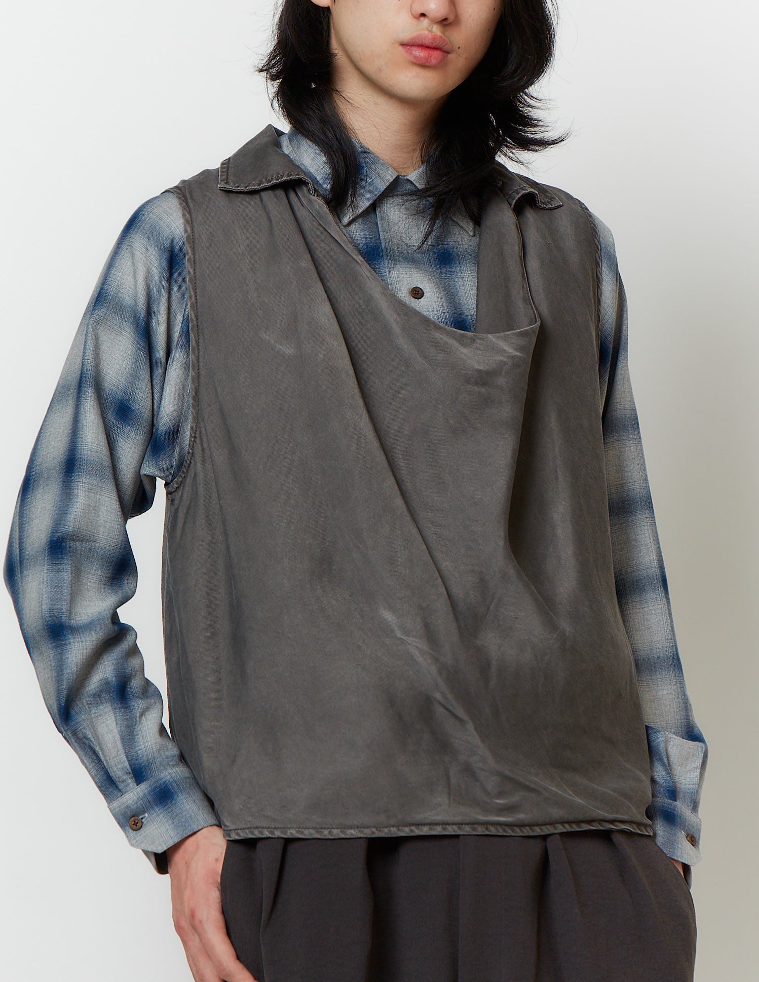 COWL NECK GILET grey / navy