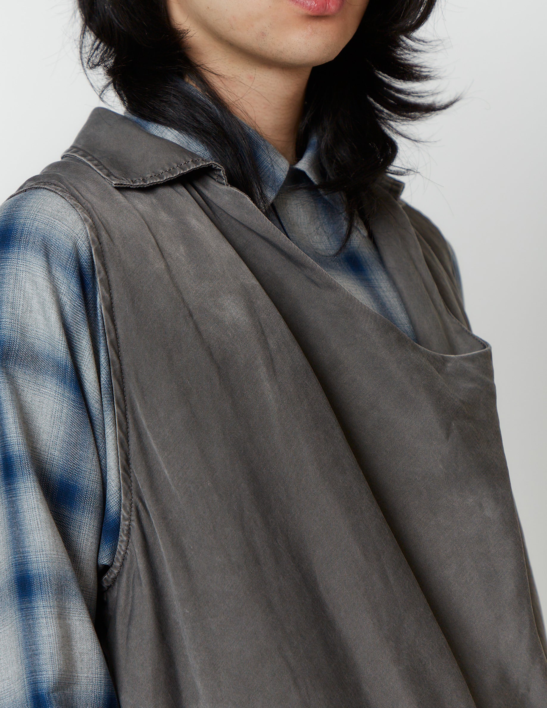 COWL NECK GILET grey / navy