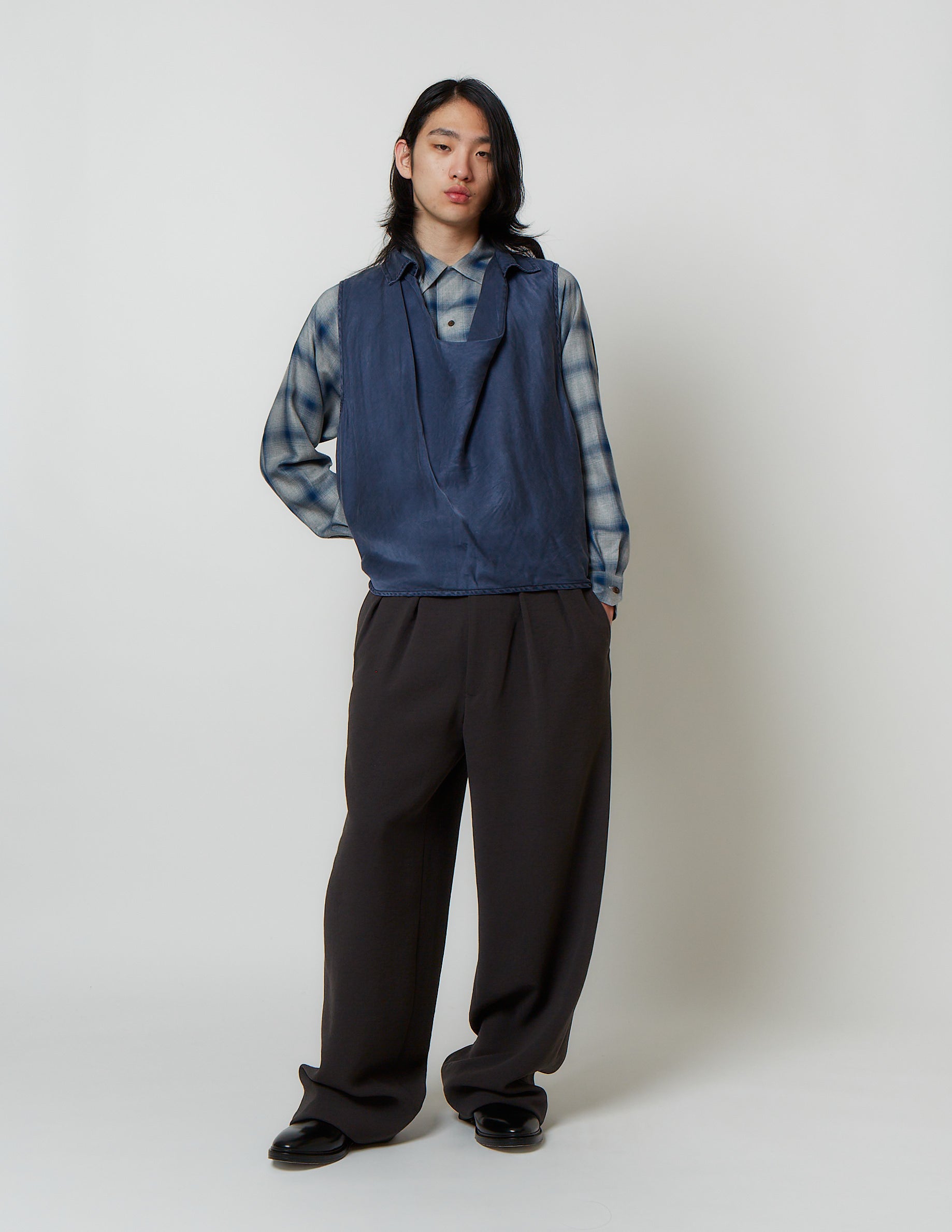 COWL NECK GILET grey / navy