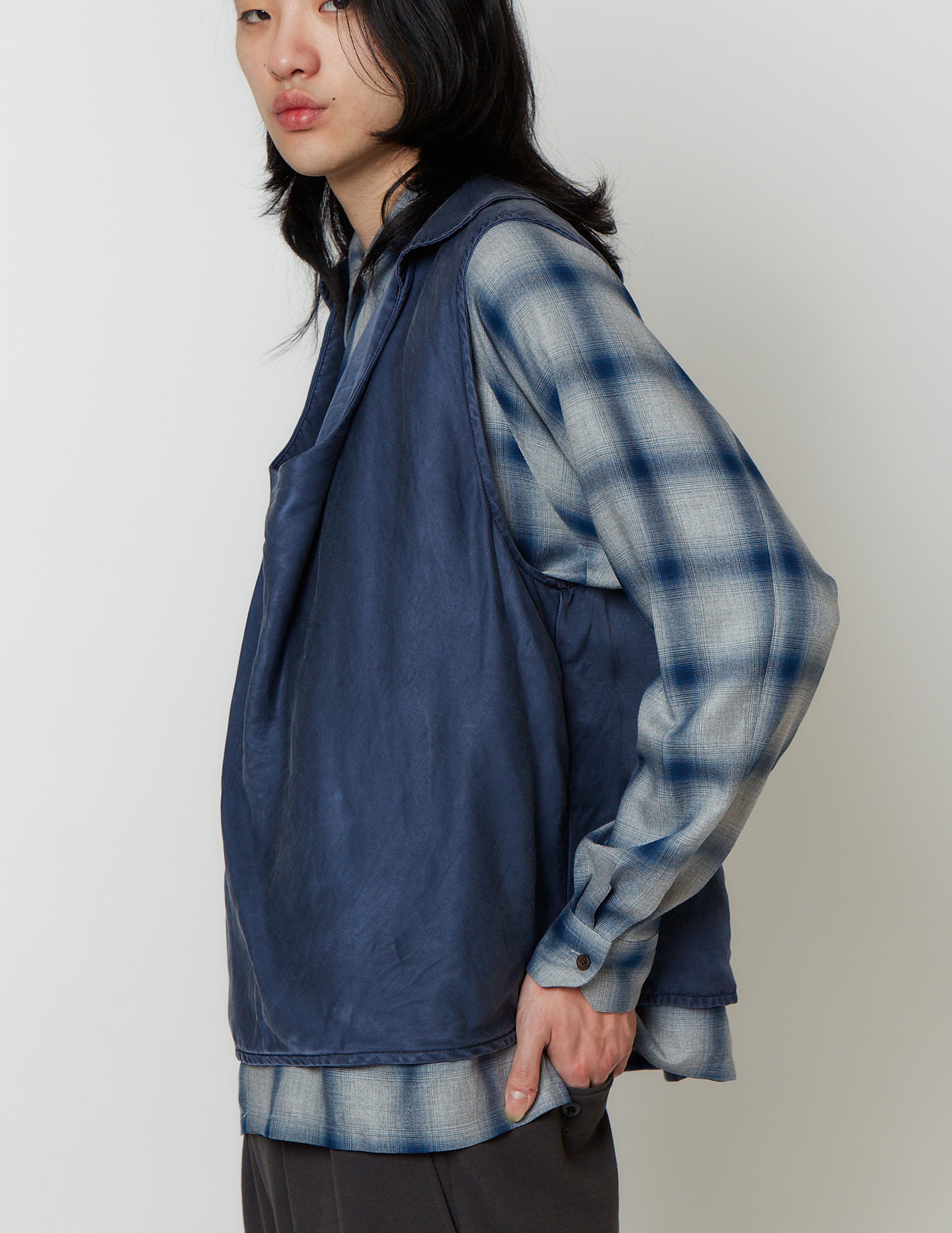 COWL NECK GILET grey / navy