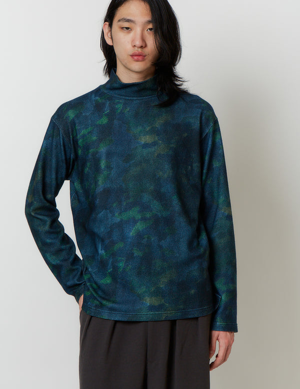 PRINT RAISED-NECK LONG SLEEVE PULLOVER print