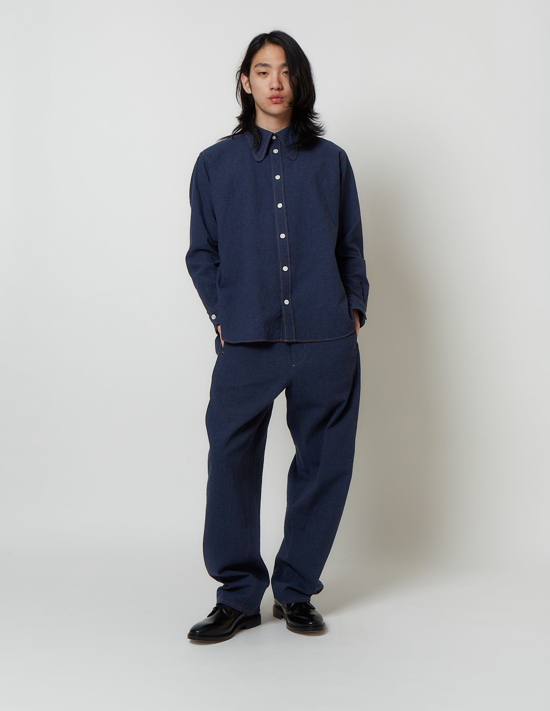 DOG-EAR COLLAR SHIRT navy