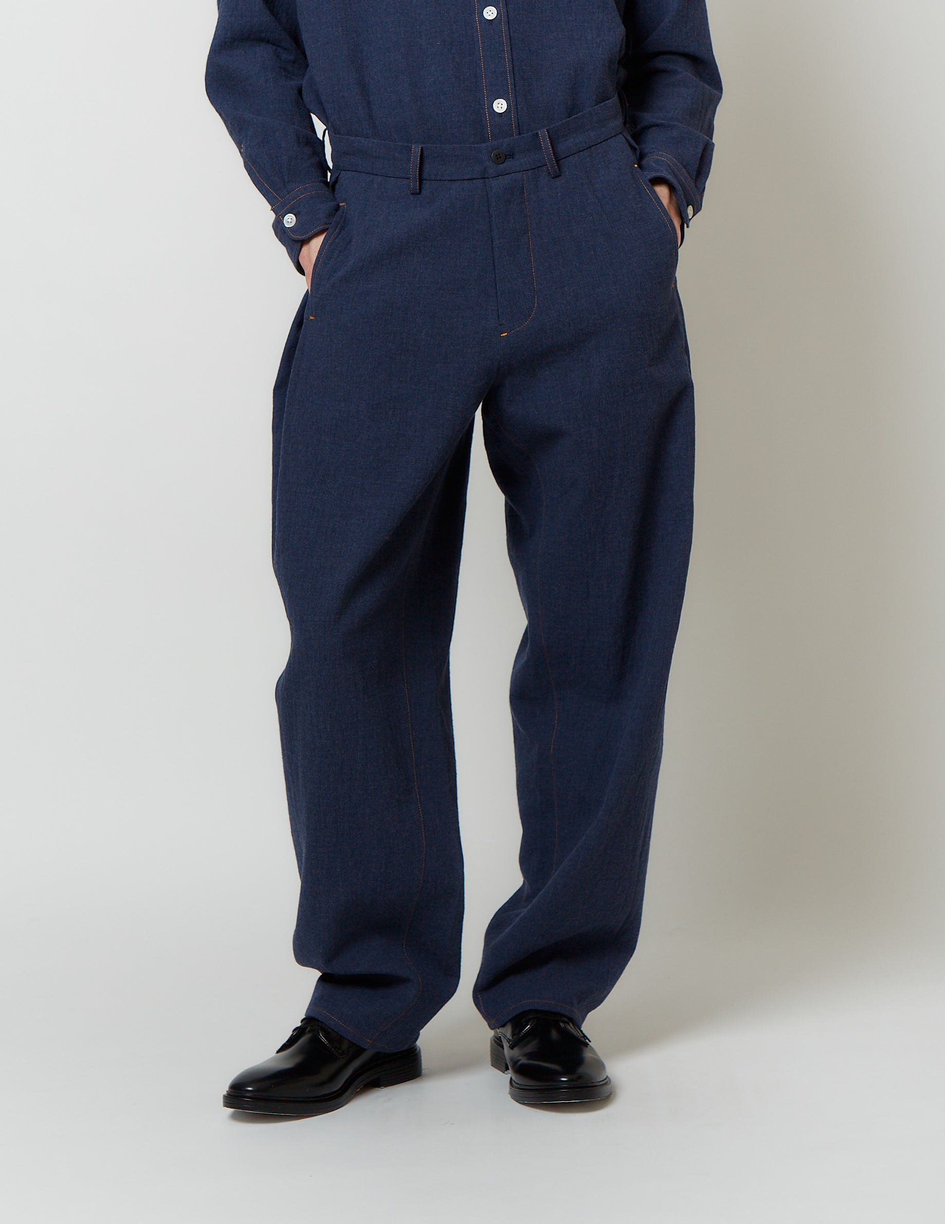 SIDE TUCKED BALOON PANTS navy