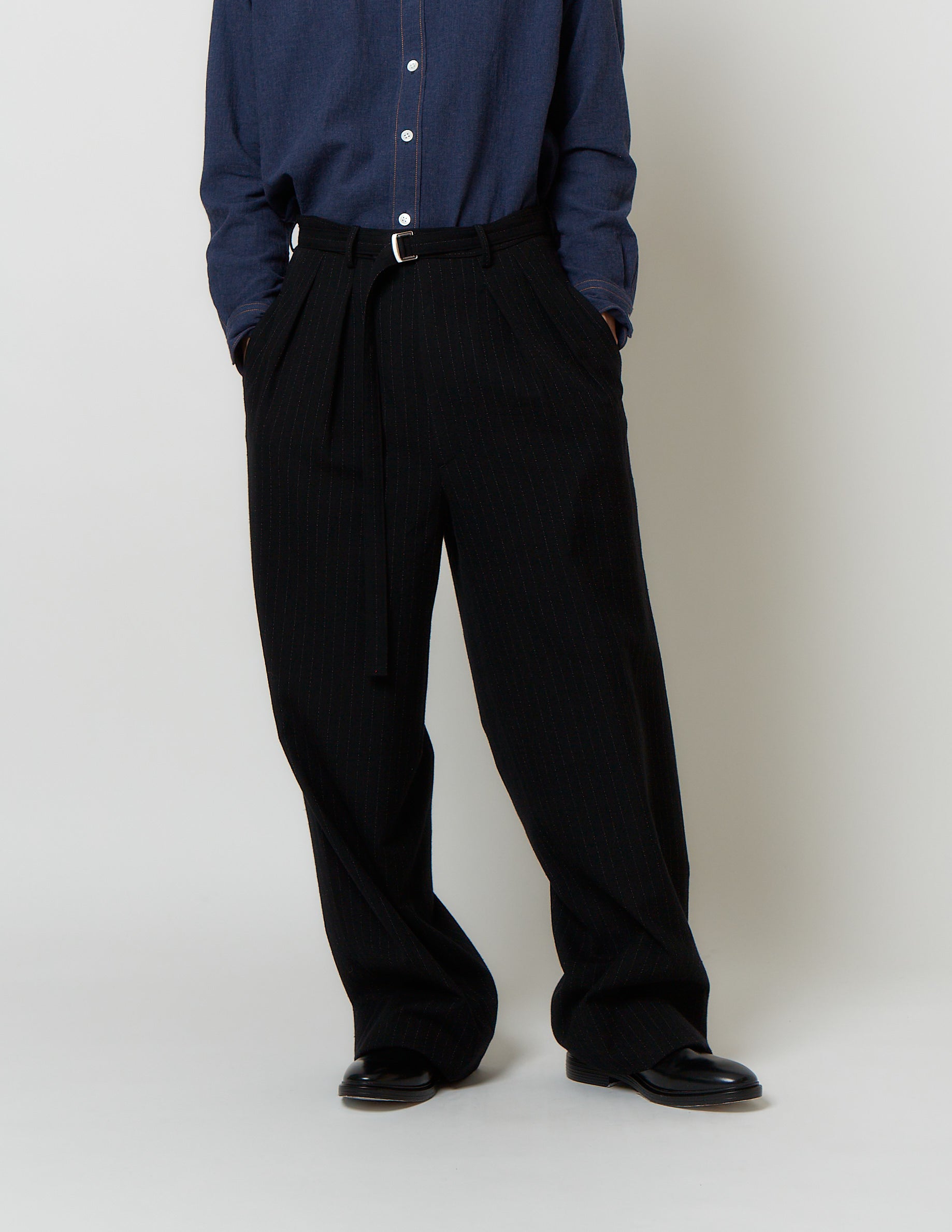 BELTED 2-IN-TUCKED WIDE DRESS PANTS