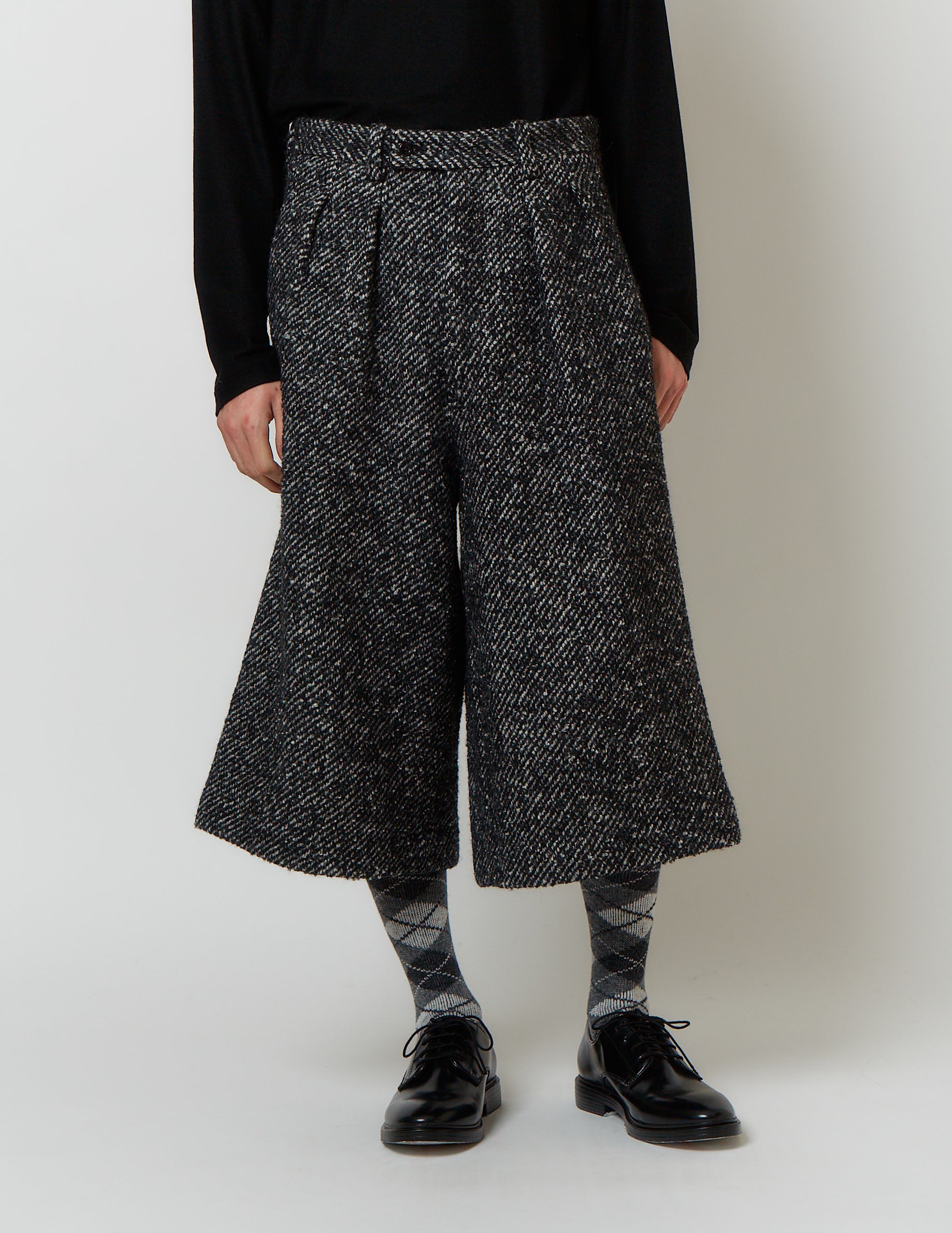 CROPPED 2-IN-TUCKED WIDE DRESS PANTS blk x wht tweed