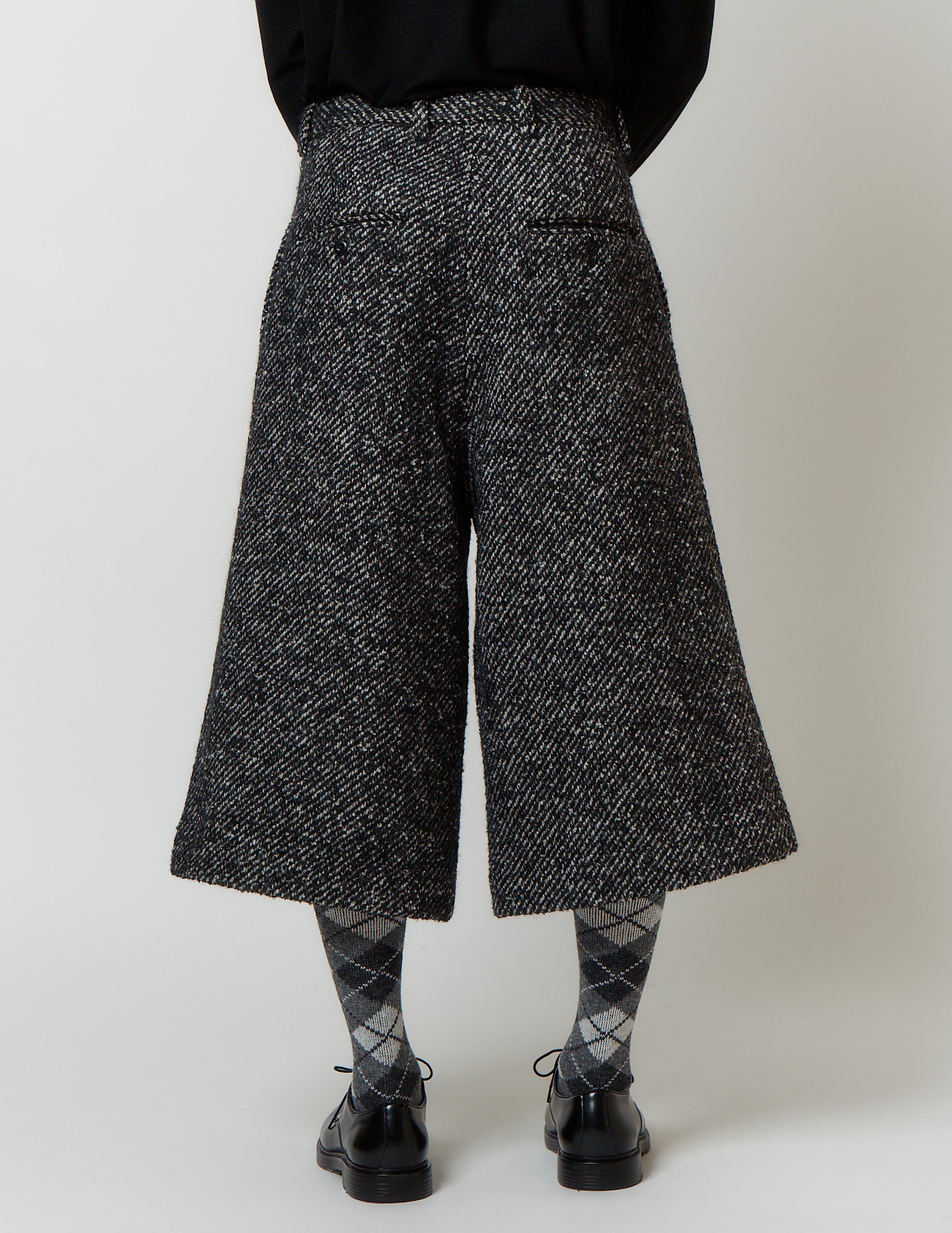 CROPPED 2-IN-TUCKED WIDE DRESS PANTS blk x wht tweed