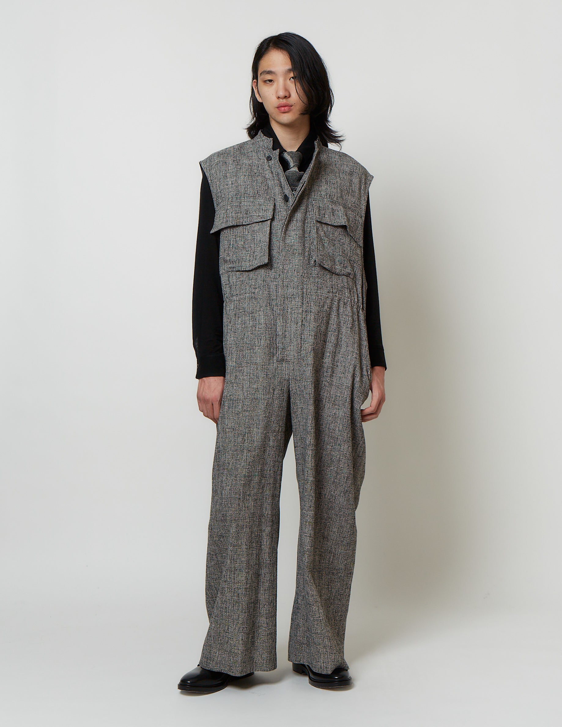 FLY FRONT NO SLEEVE JUMPSUIT glen check