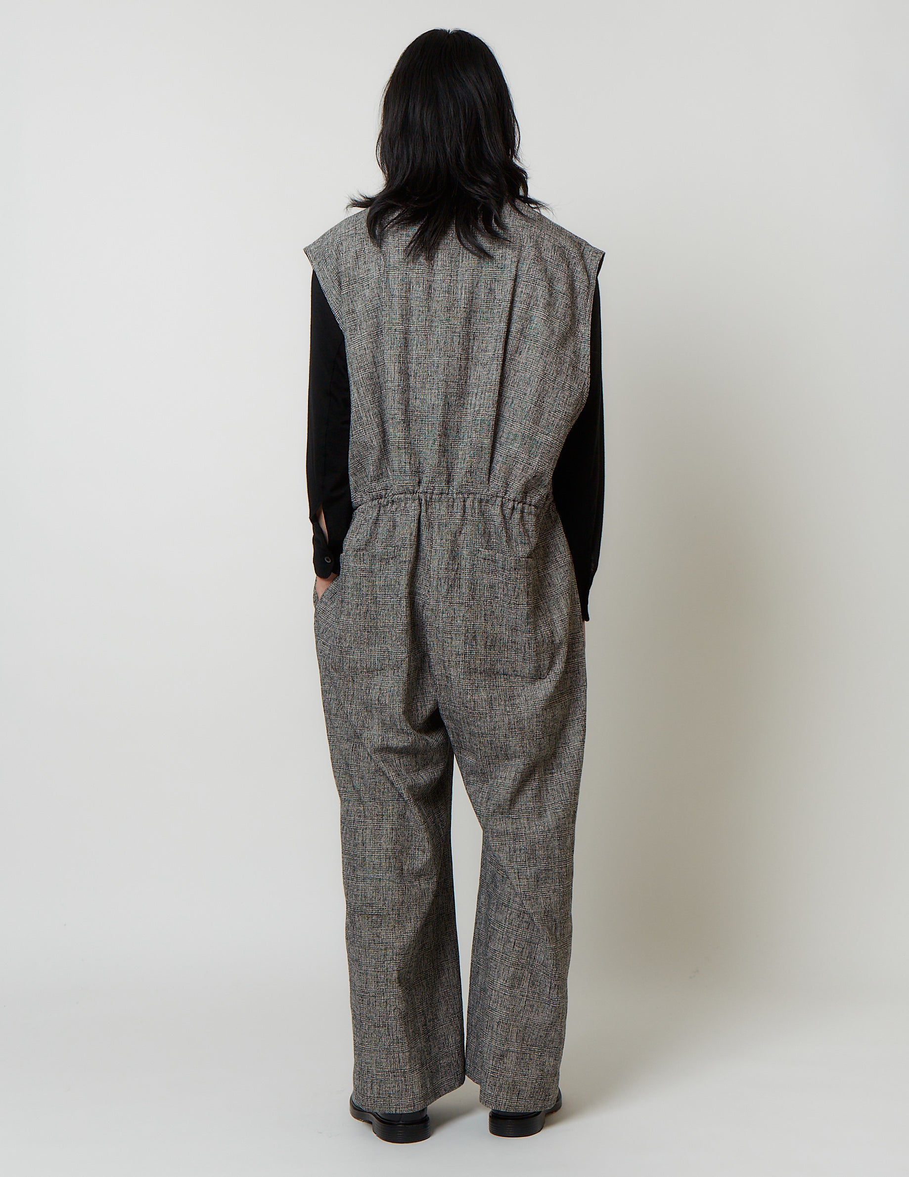 FLY FRONT NO SLEEVE JUMPSUIT glen check