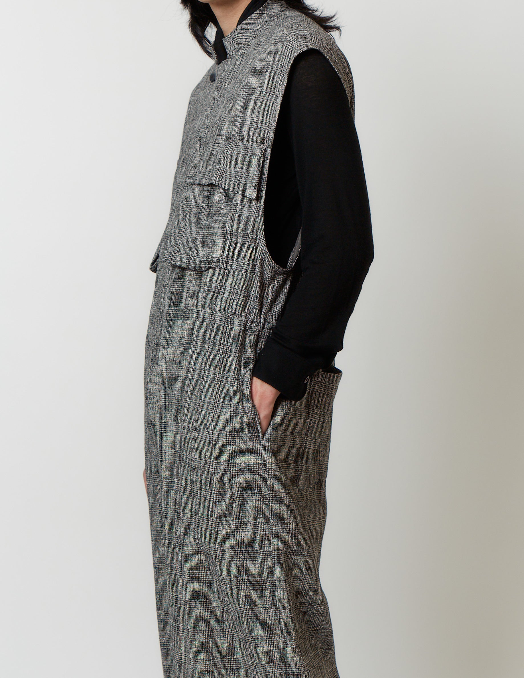 FLY FRONT NO SLEEVE JUMPSUIT glen check
