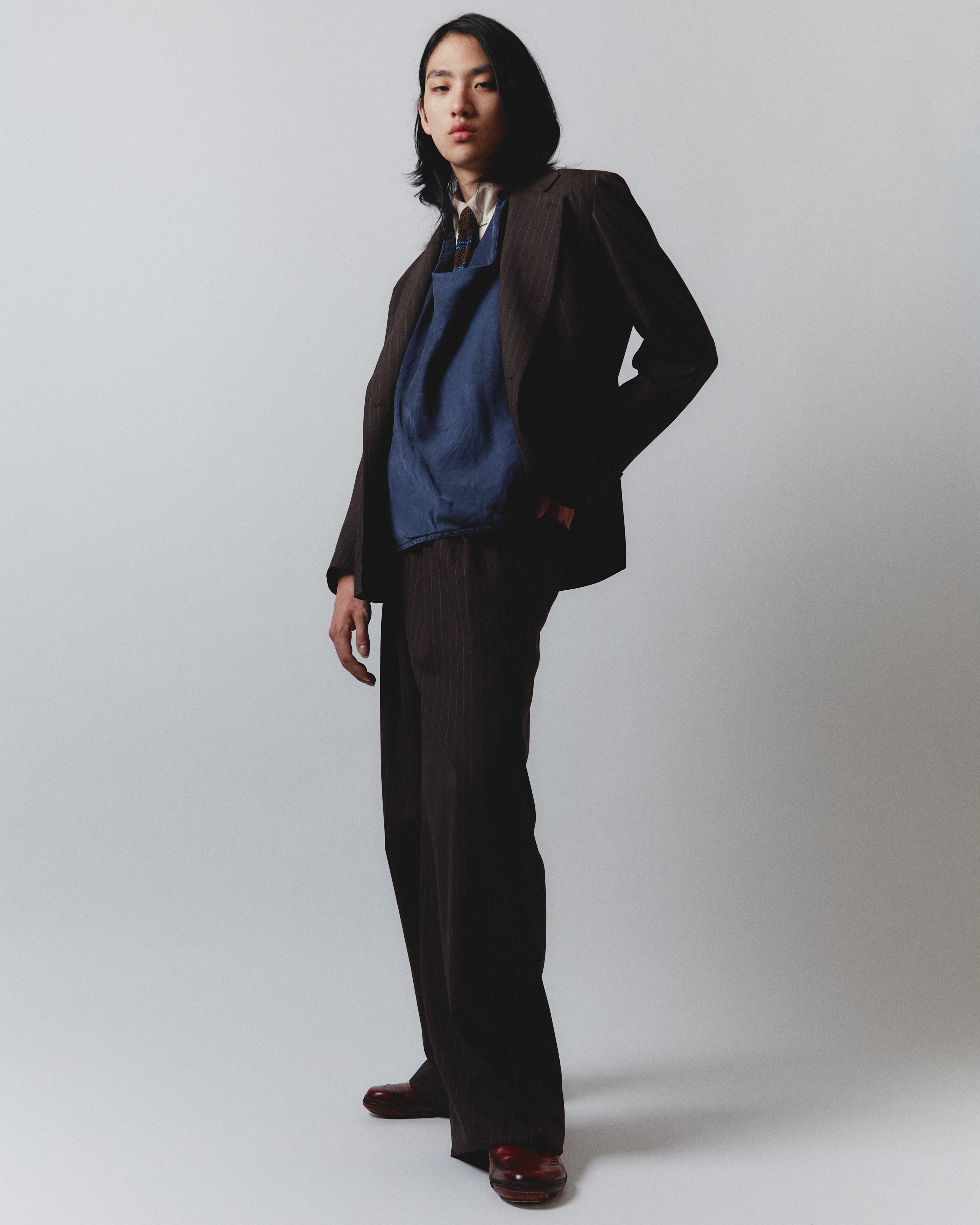 COWL NECK GILET grey / navy