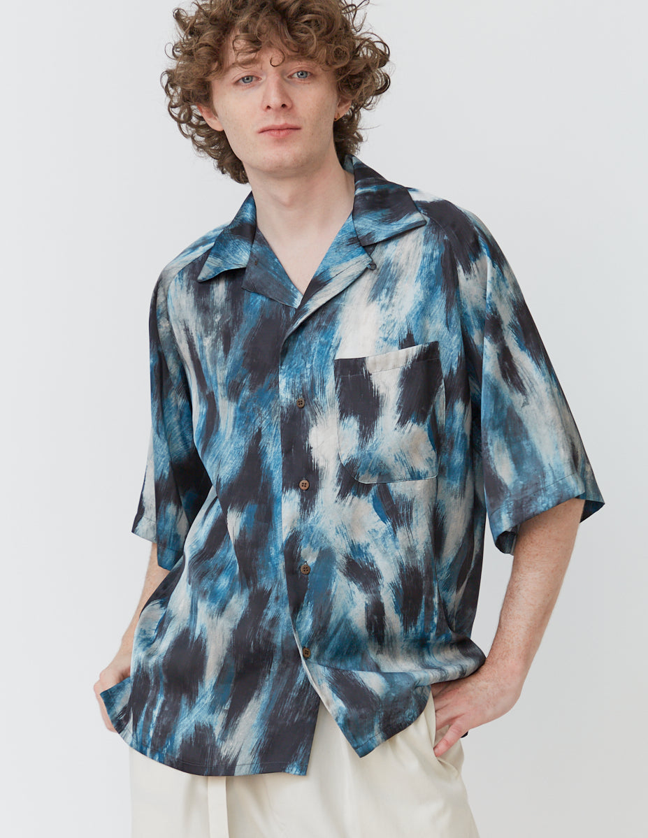 RAGLAN-SLEEVE ALOHA SHIRT bleu leopard