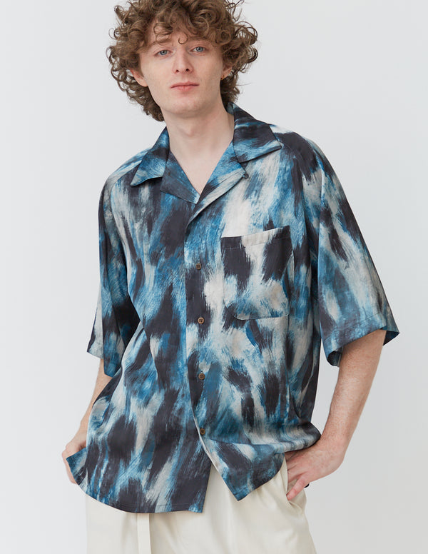 RAGLAN-SLEEVE ALOHA SHIRT bleu leopard