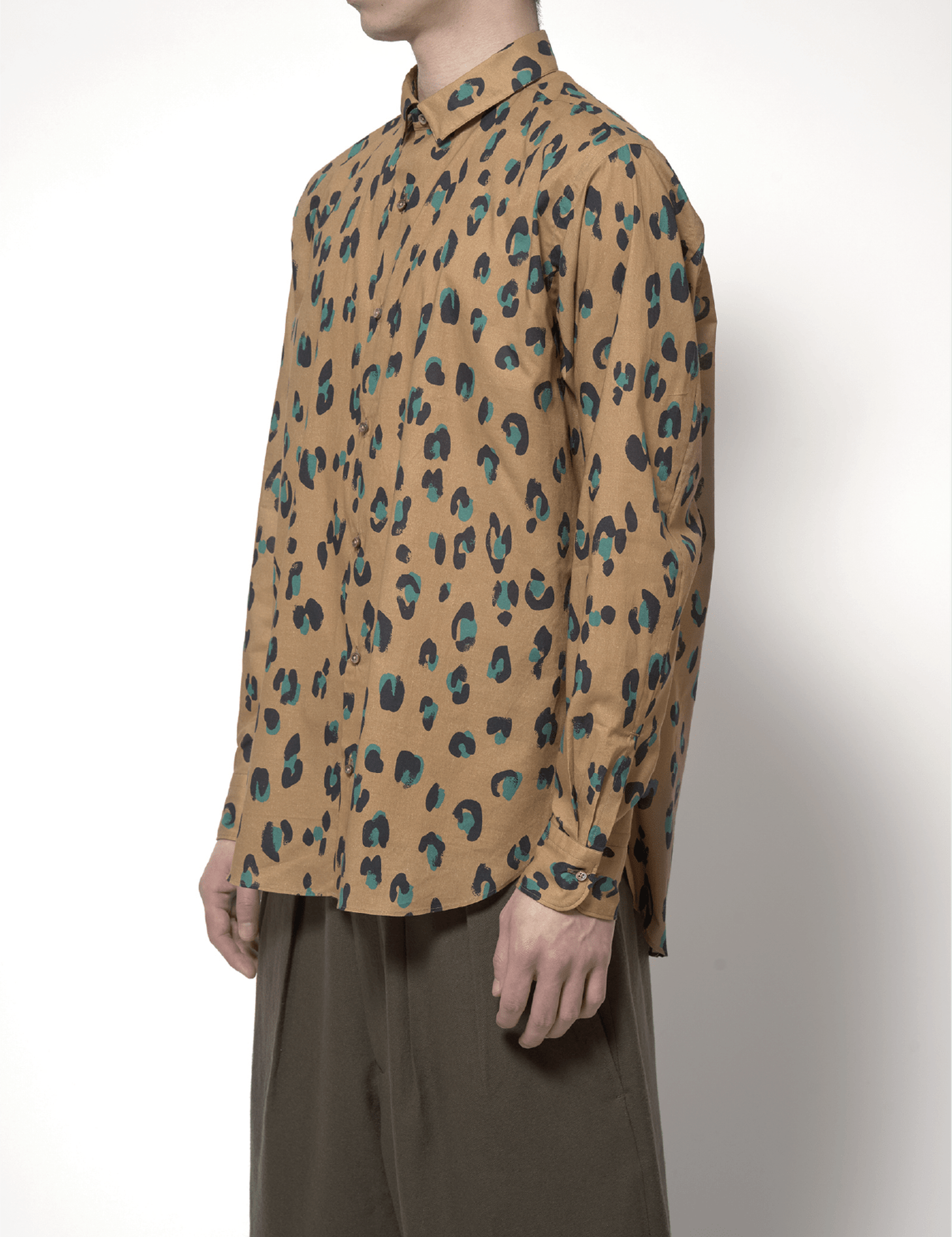 Short Point Collar Shirt mustard leopard