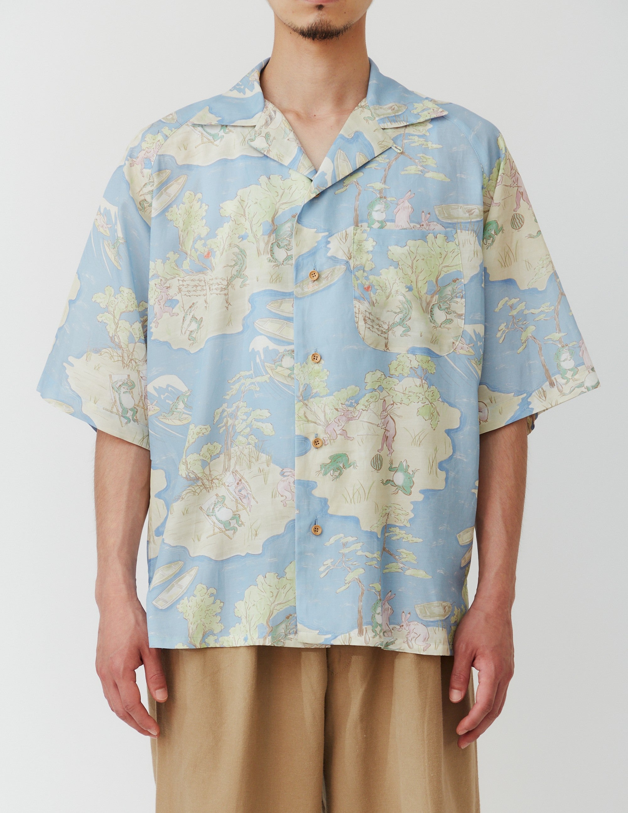 RAGLAN SLEEVES OVERSIZED ALOHA SHIRT animal-caricature