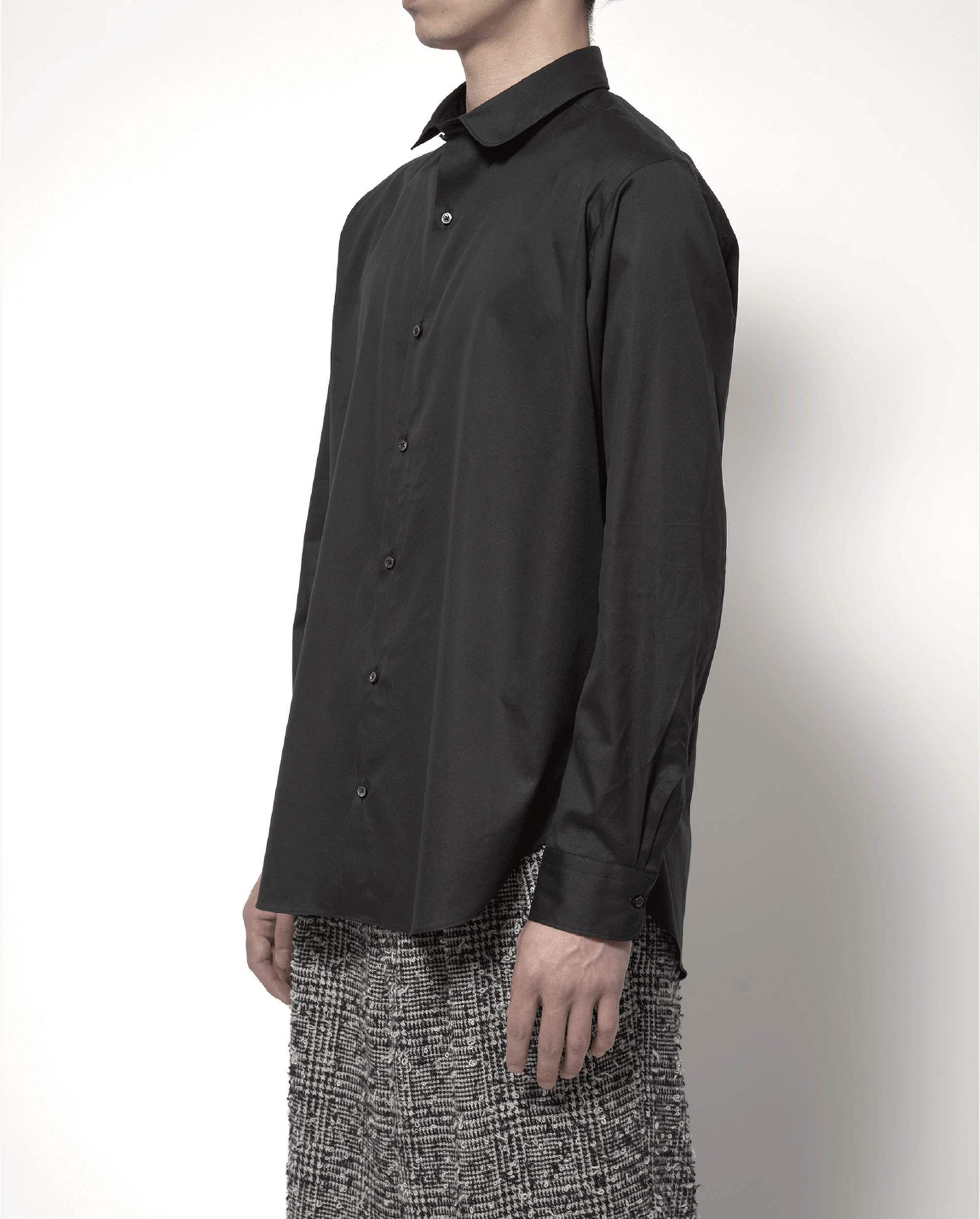 Short Point Round Collar Shirt cotton/silk blend
