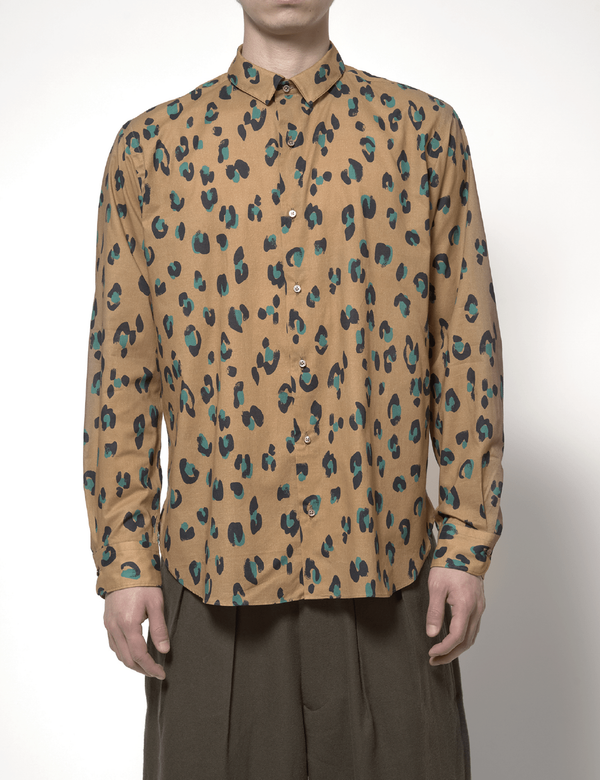 Short Point Collar Shirt mustard leopard