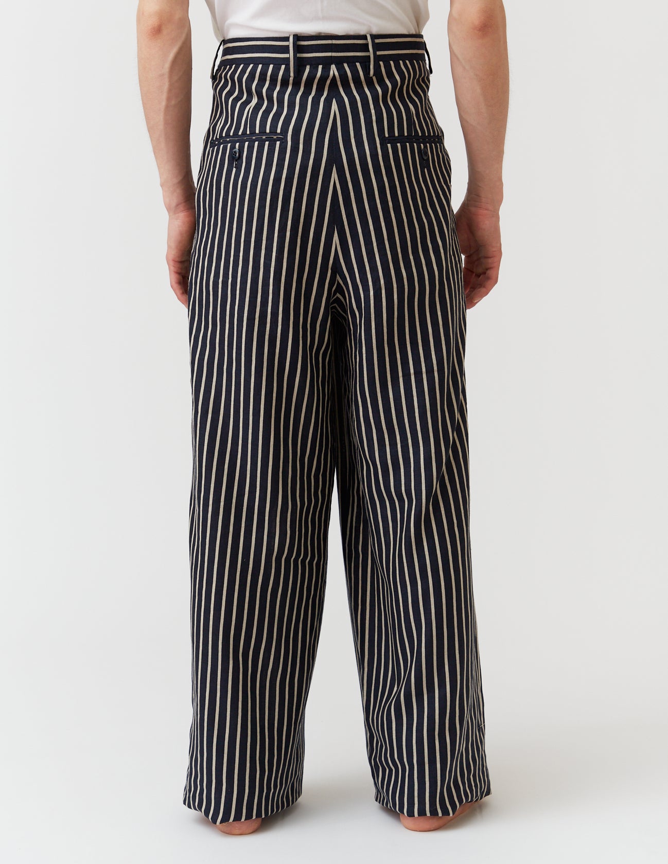 TUCKED WIDE PANTS linen stripe