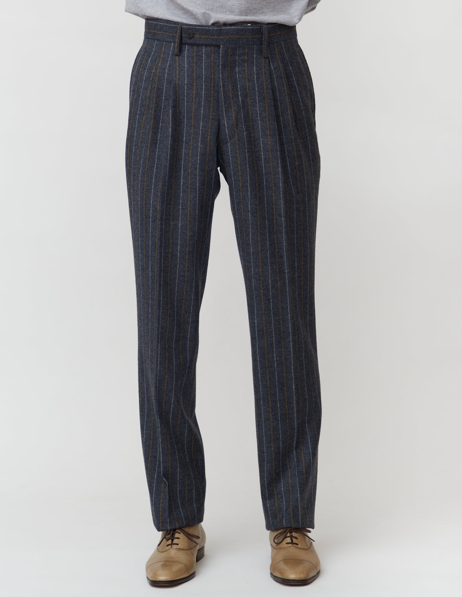Tailored pants charcoal gray x yellow&white stripe