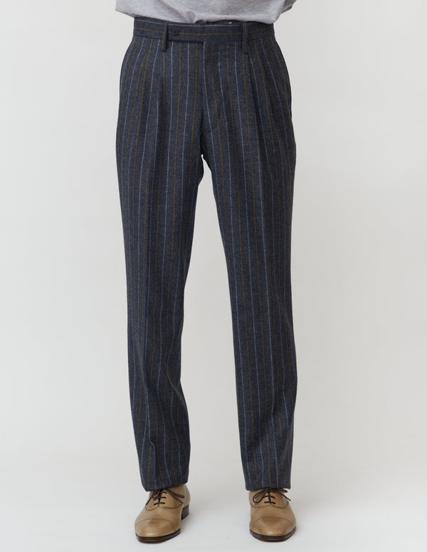 Tailored pants charcoal gray x yellow&white stripe